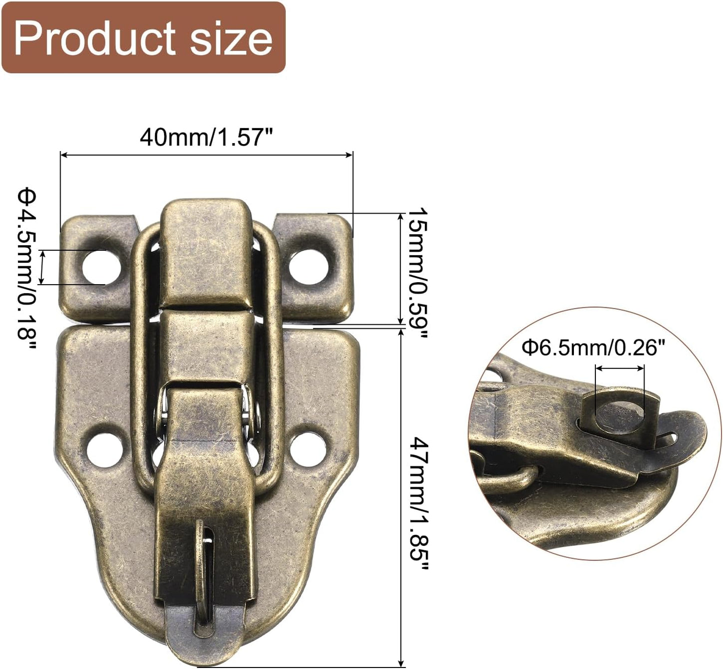 8 Pack Duck-Billed Hasp Lock, 60x40mm Retro Toggle Latch Buckle Clasp for Jewelry Box, Suitcase, Toolbox - Bronze