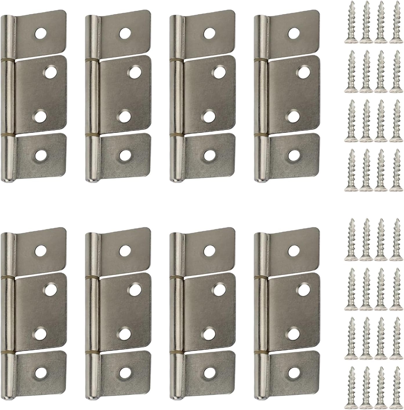 8 Pack GEAIN Three Leaf Non-Mortised Hinges for Mobile Home & RV Interior - Satin Nickel with Screws