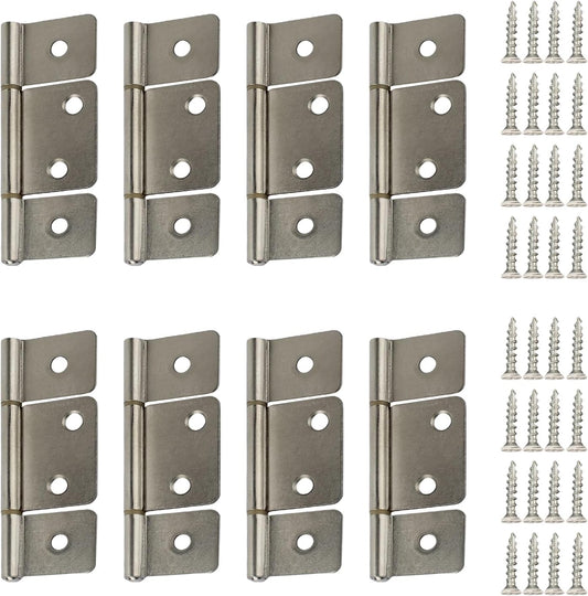 8 Pack GEAIN Three Leaf Non-Mortised Hinges for Mobile Home & RV Interior - Satin Nickel with Screws