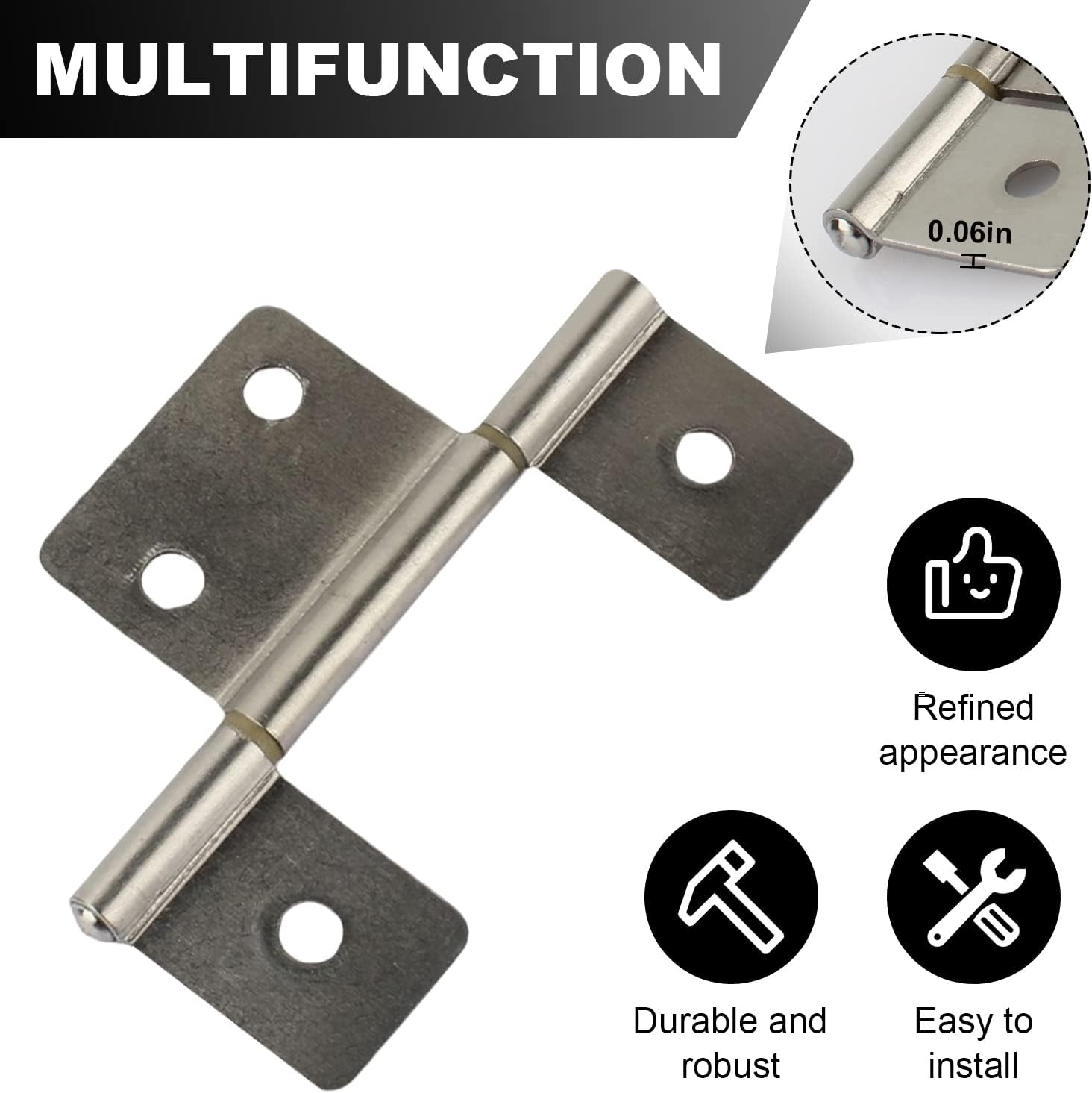8 Pack GEAIN Three Leaf Non-Mortised Hinges for Mobile Home & RV Interior - Satin Nickel with Screws