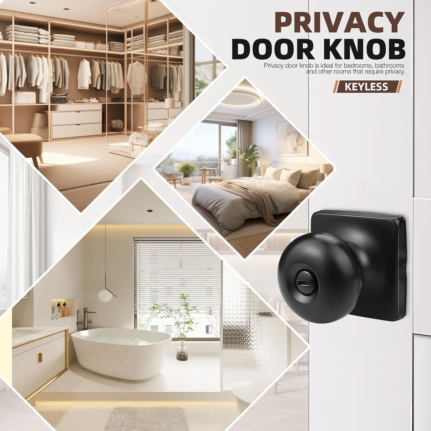 8-Pack GOBEKOR Matte Black Door Knob Privacy Lock Set for Interior Bedroom and Bathroom Doors - WildKart
