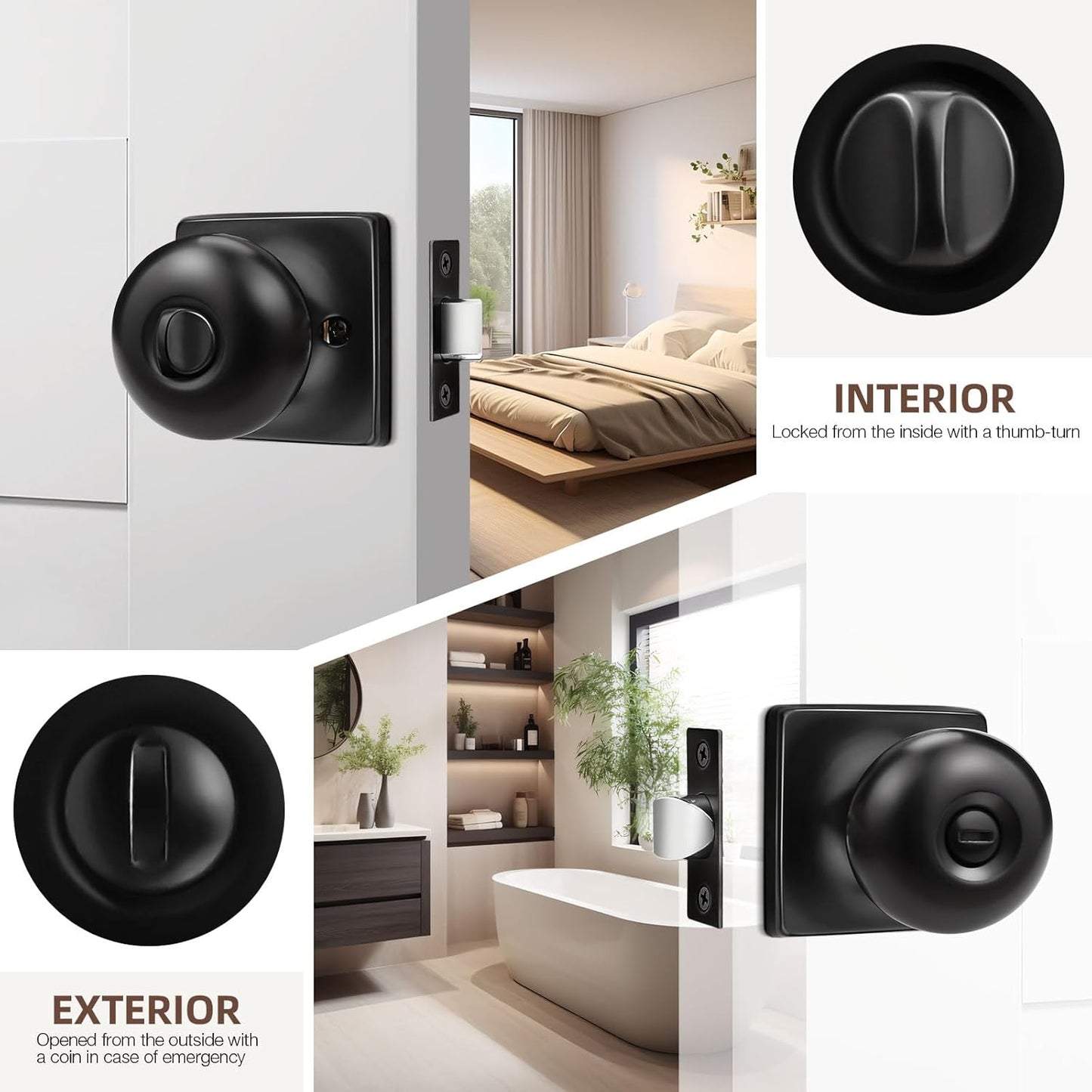 8-Pack GOBEKOR Matte Black Door Knob Privacy Lock Set for Interior Bedroom and Bathroom Doors - WildKart