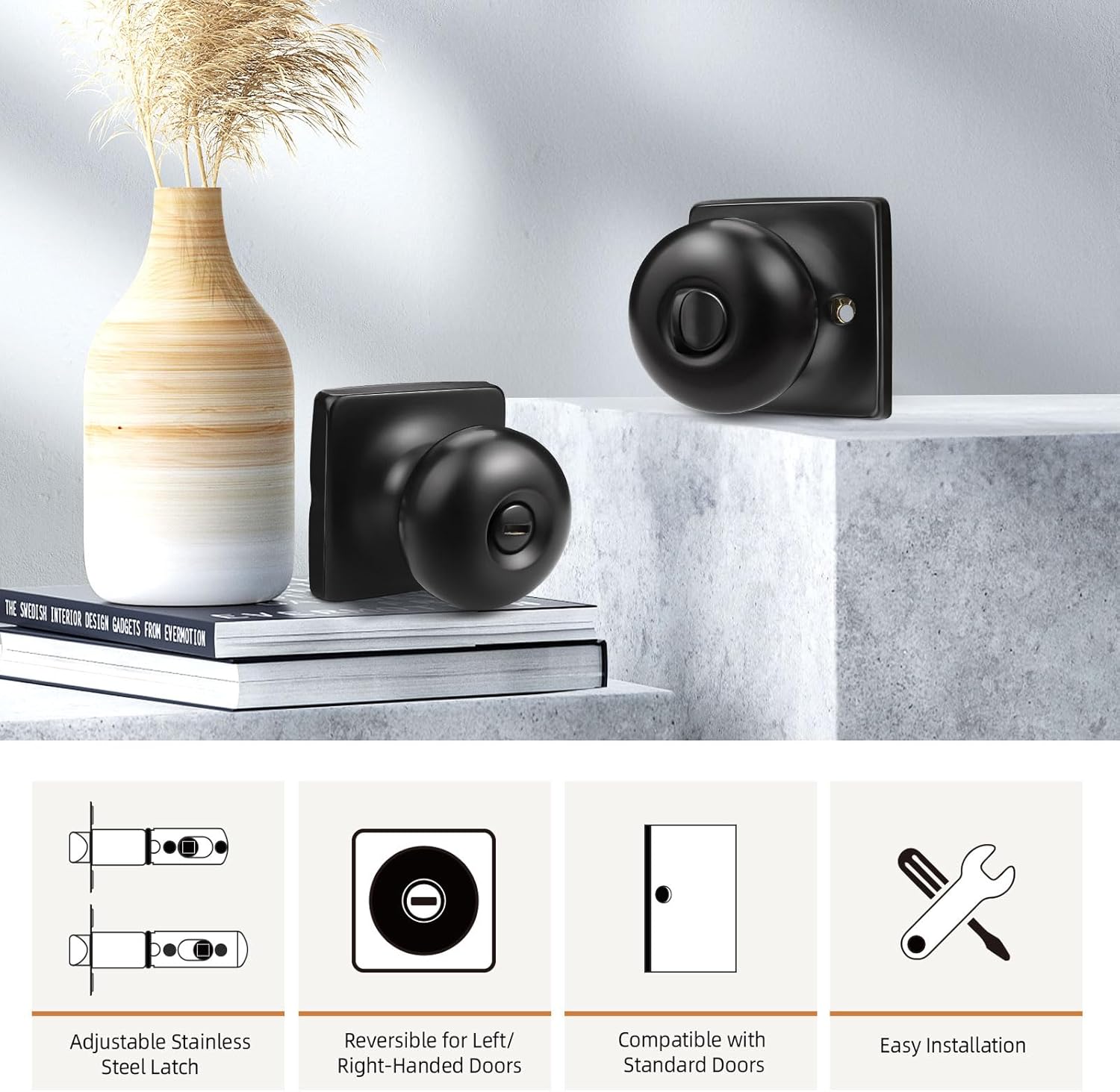 8-Pack GOBEKOR Matte Black Door Knob Privacy Lock Set for Interior Bedroom and Bathroom Doors - WildKart