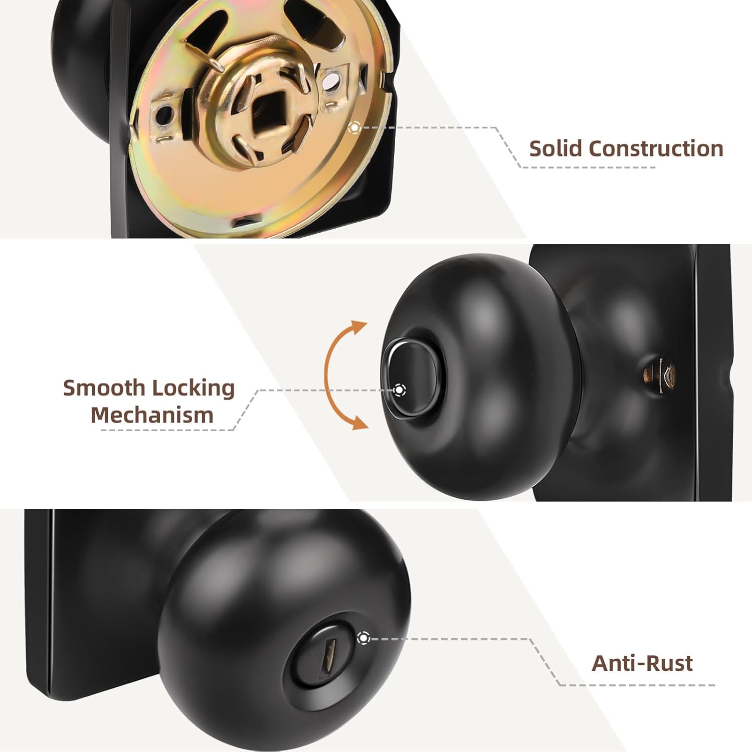 8-Pack GOBEKOR Matte Black Door Knob Privacy Lock Set for Interior Bedroom and Bathroom Doors - WildKart