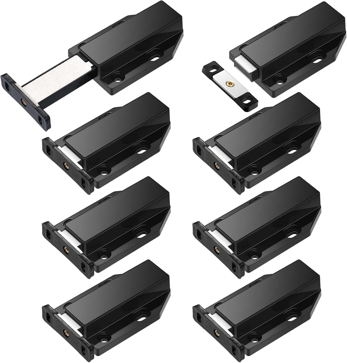 8 Pack Heavy Duty Magnetic Push Latch for Cabinet Doors - Touch Release Magnets for Kitchen Drawers - Black Cabinet Hardware