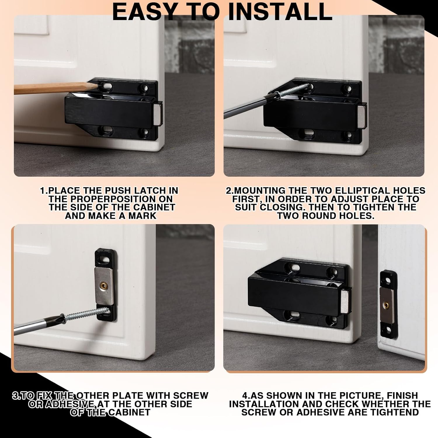 8 Pack Heavy Duty Magnetic Push Latch for Cabinet Doors - Touch Release Magnets for Kitchen Drawers - Black Cabinet Hardware