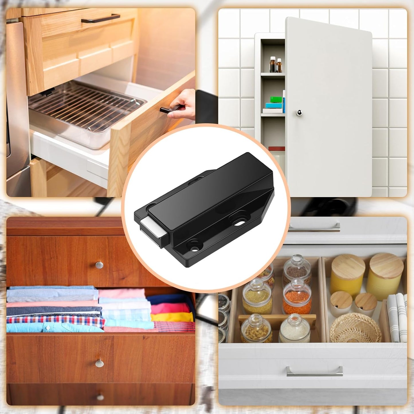 8 Pack Heavy Duty Magnetic Push Latch for Cabinet Doors - Touch Release Magnets for Kitchen Drawers - Black Cabinet Hardware