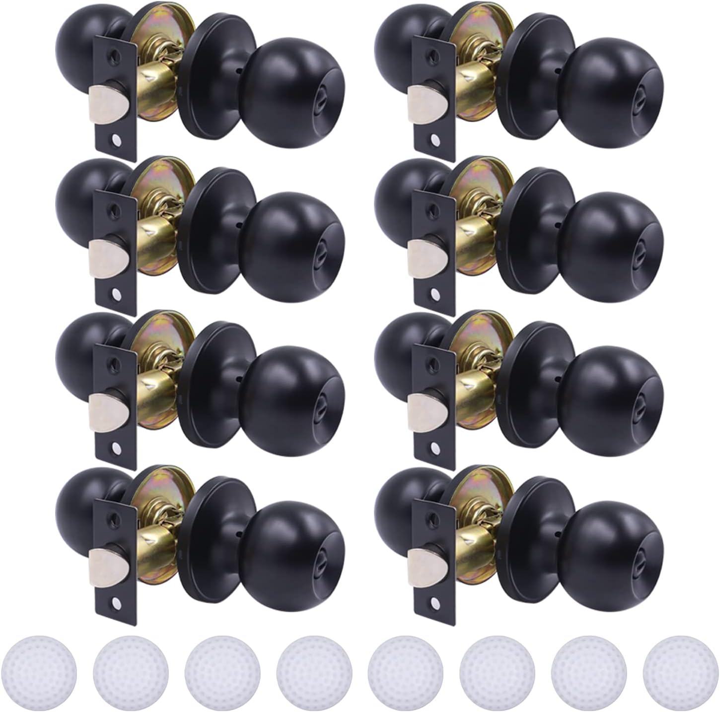 8 Pack Matte Black Privacy Door Knobs for Bedroom and Bathroom - Keyless Round Lockset with Hardwares & Instructions