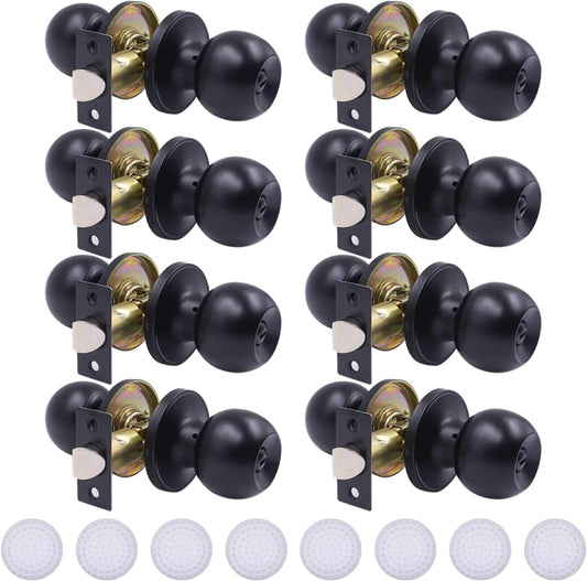 8 Pack Matte Black Privacy Door Knobs for Bedroom and Bathroom - Keyless Round Lockset with Hardwares & Instructions