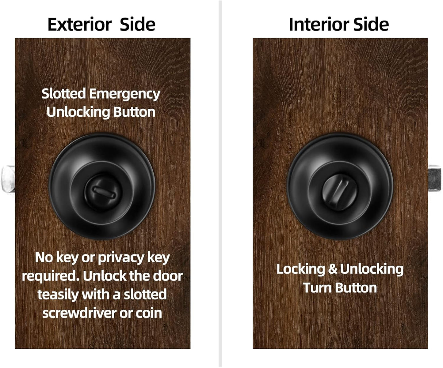 8 Pack Matte Black Privacy Door Knobs for Bedroom and Bathroom - Keyless Round Lockset with Hardwares & Instructions