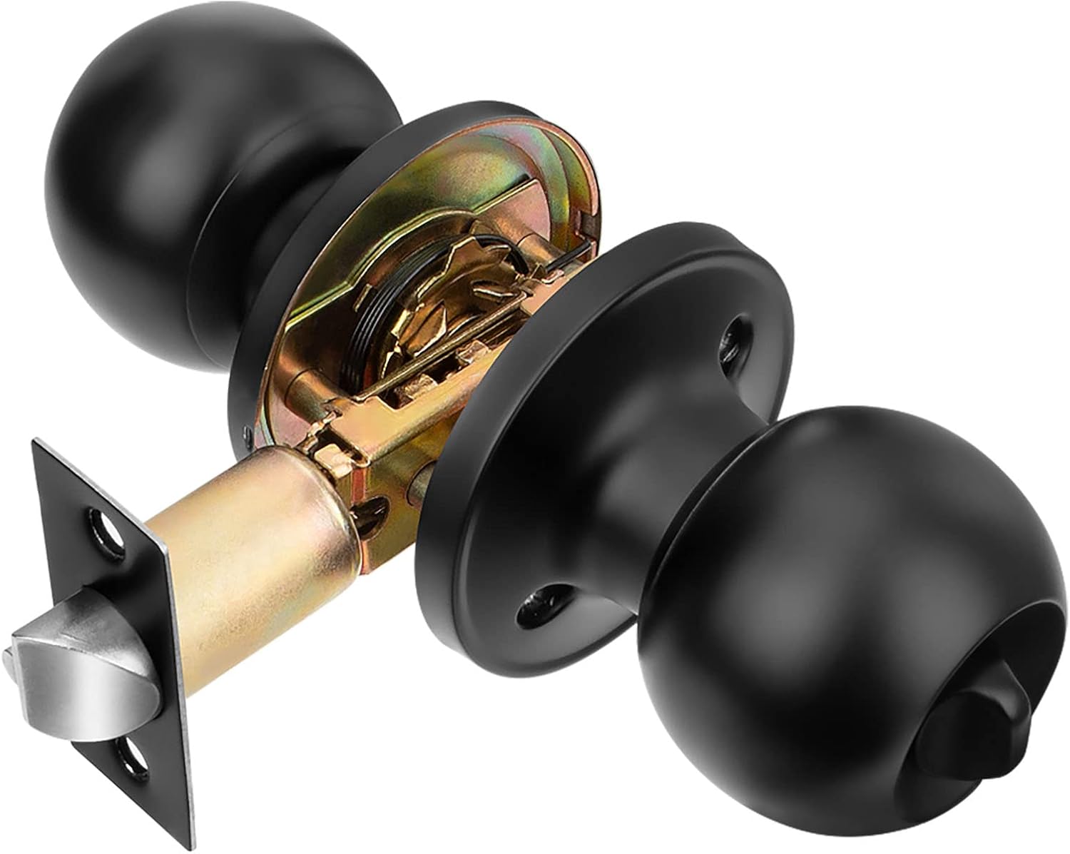 8 Pack Matte Black Privacy Door Knobs for Bedroom and Bathroom - Keyless Round Lockset with Hardwares & Instructions