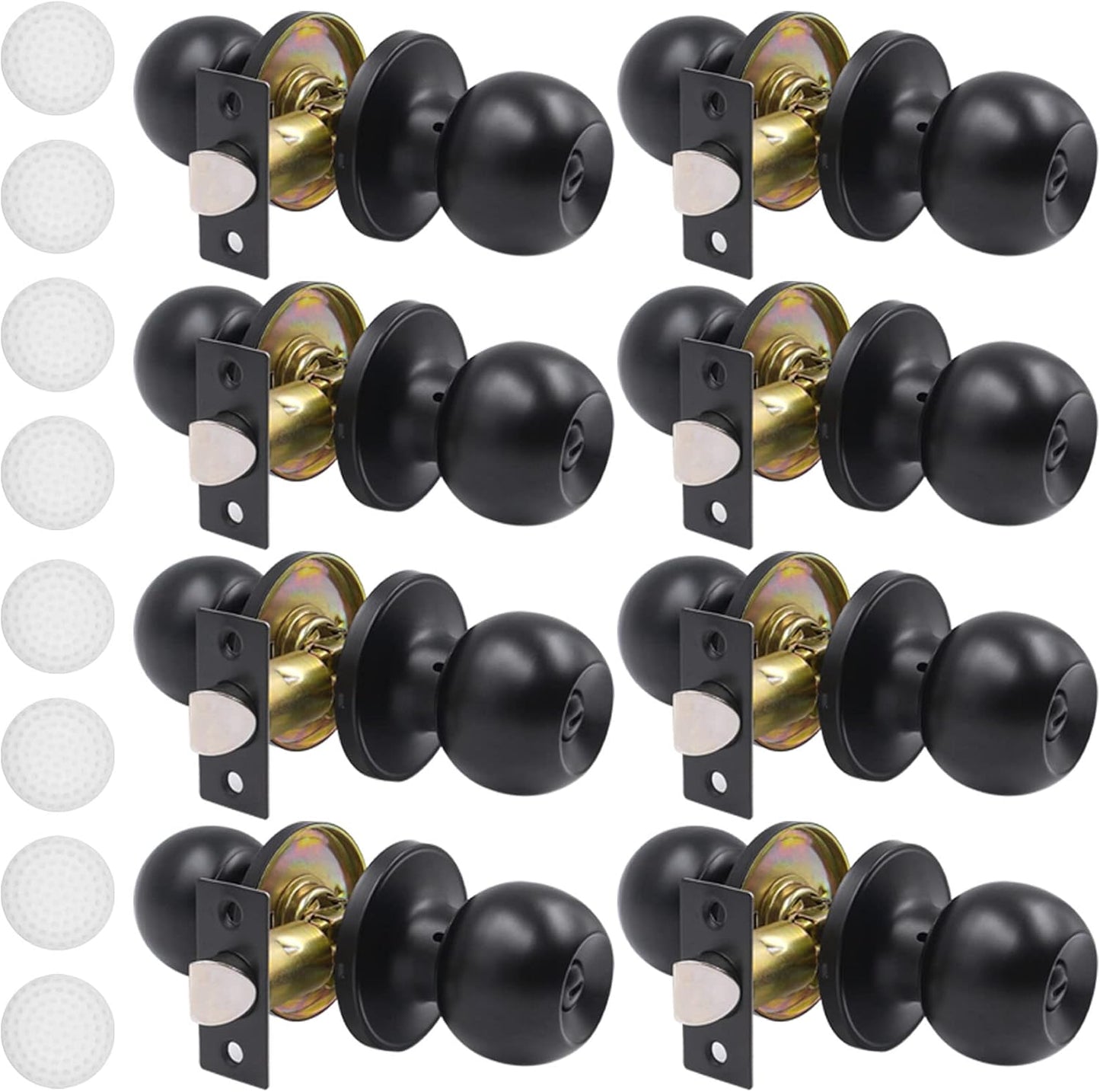 8 Pack Matte Black Privacy Door Knobs with Stoppers for Bedroom, Bathroom, and Passage - Keyless Interior Door Handles