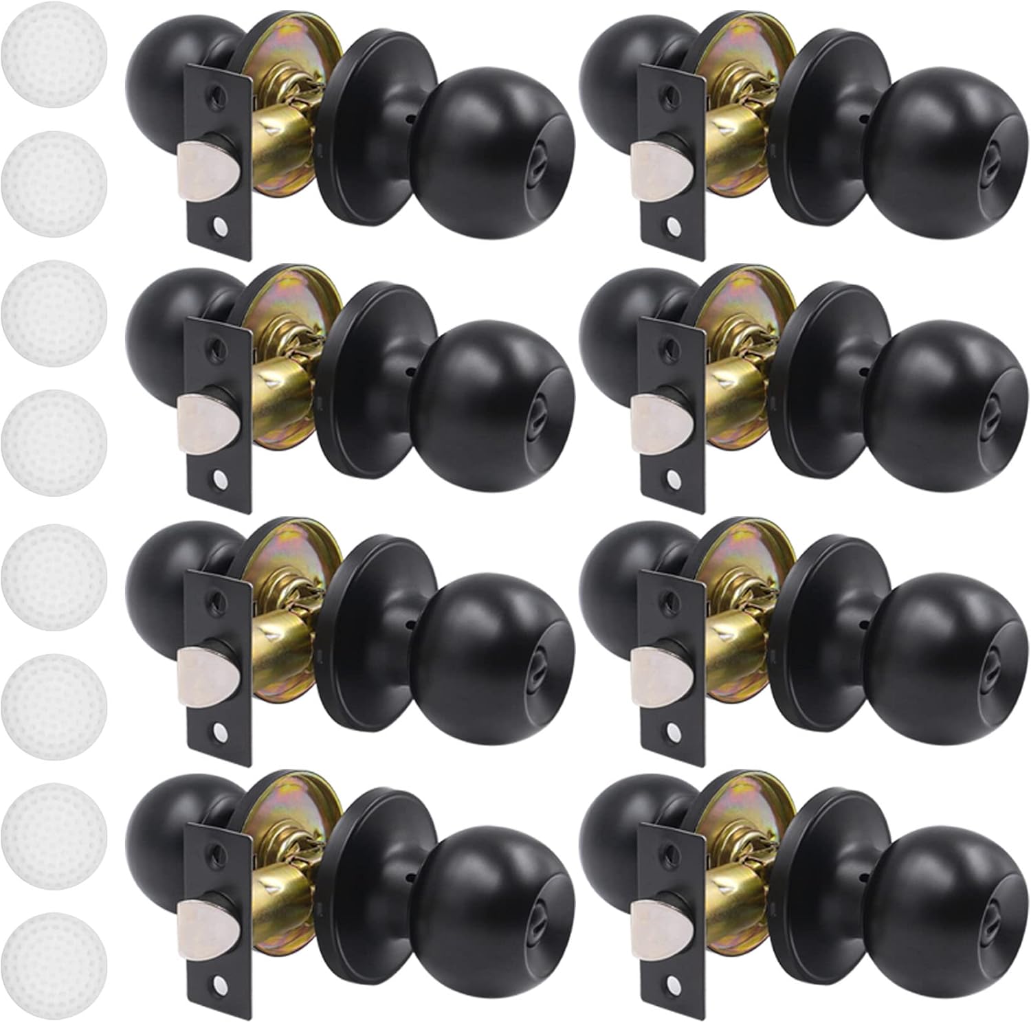 8 Pack Matte Black Privacy Door Knobs with Stoppers for Bedroom, Bathroom, and Passage - Keyless Interior Door Handles