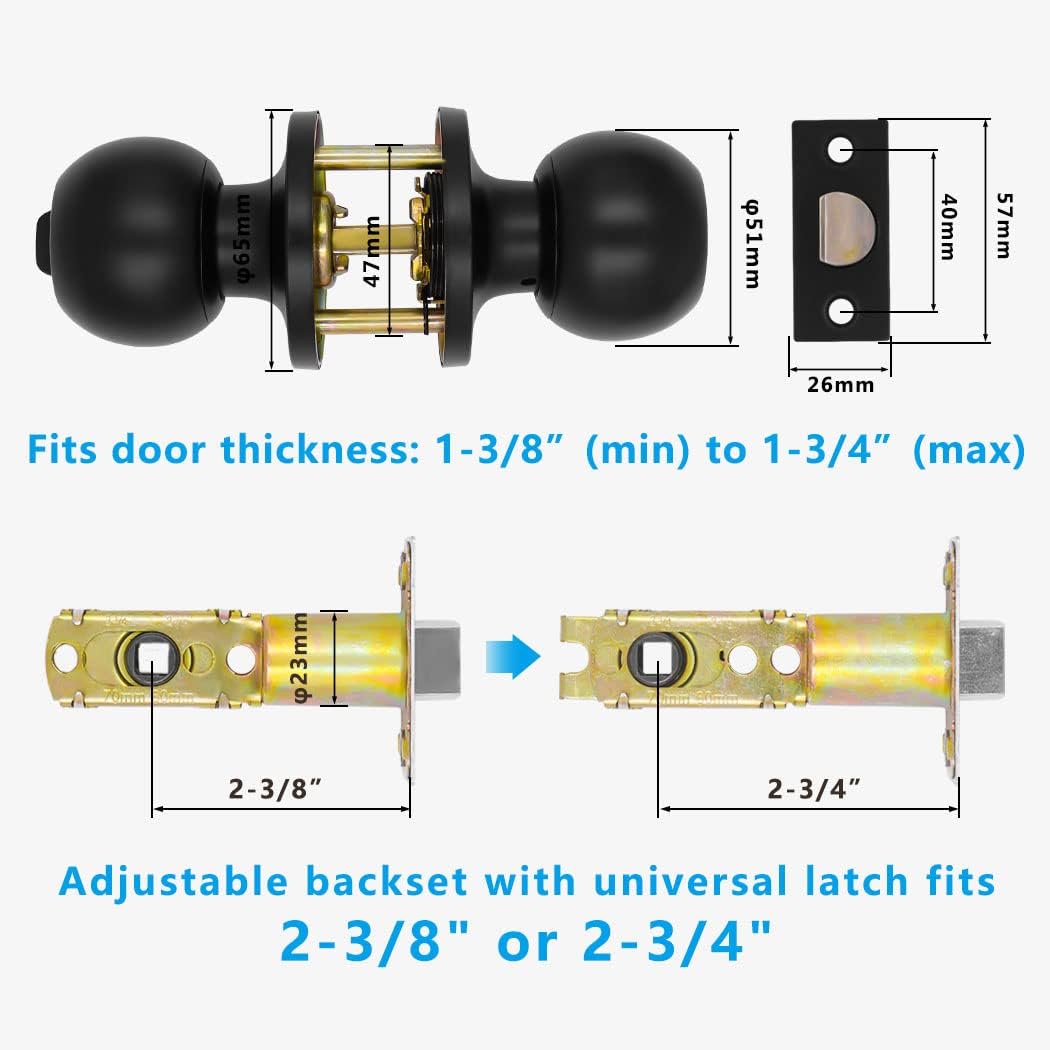 8 Pack Matte Black Privacy Door Knobs with Stoppers for Bedroom, Bathroom, and Passage - Keyless Interior Door Handles