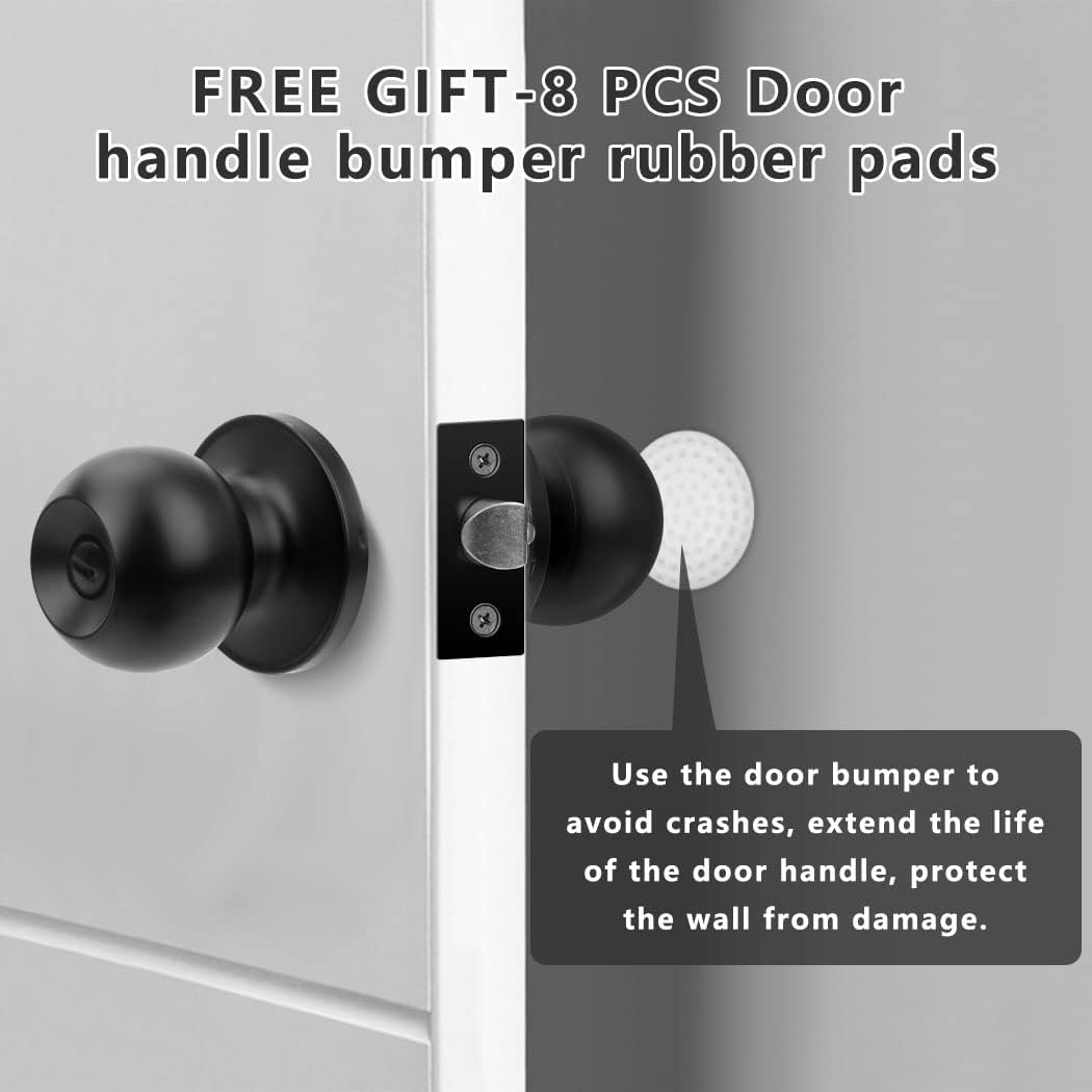 8 Pack Matte Black Privacy Door Knobs with Stoppers for Bedroom, Bathroom, and Passage - Keyless Interior Door Handles