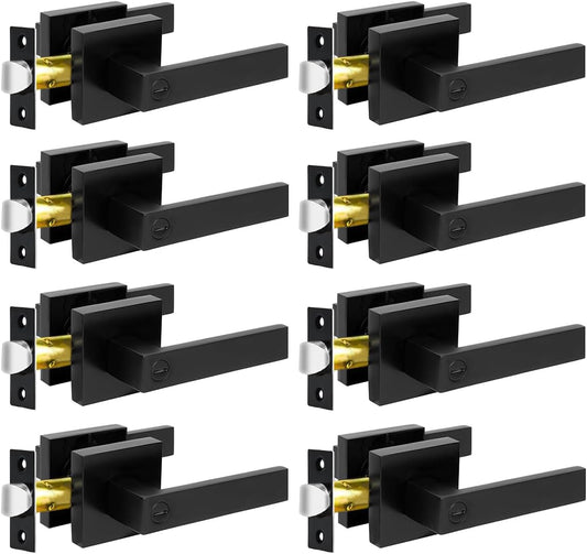 8 Pack Matte Black Privacy Door Levers for Bed and Bath, Keyless Interior Locksets - Left/Right Reversible