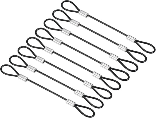 8 Pack PATIKIL 0.3Ft Stainless Steel Safety Cable Locks with Double Loop - 2mm Dia Security Wire Rope for Stage Lighting and Luggage - Black