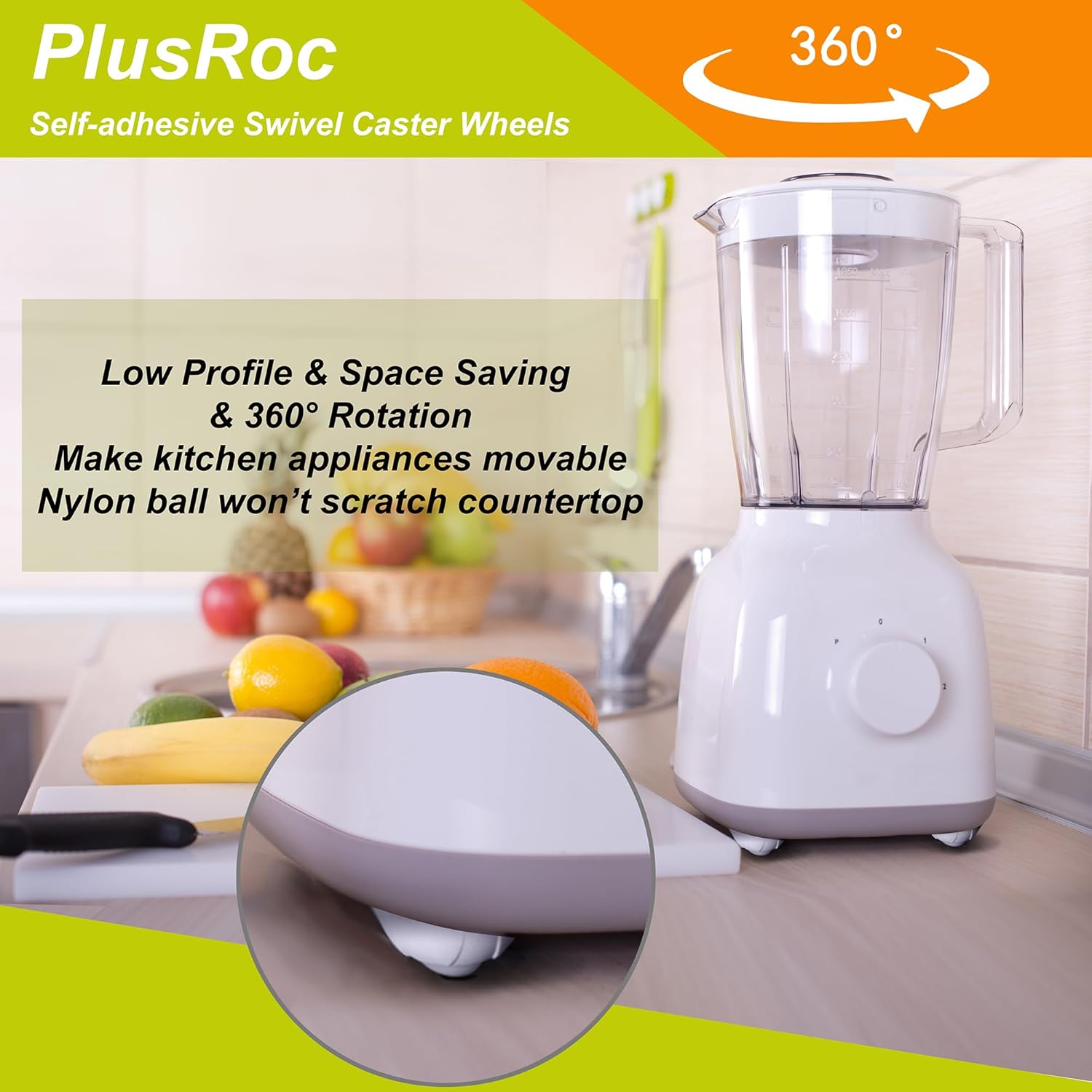 8 Pack PlusRoc Self Adhesive Caster Wheels for Appliances, 14LBS Load Capacity per Wheel, Mini Swivel Wheels for Stand Mixers and Air Fryers