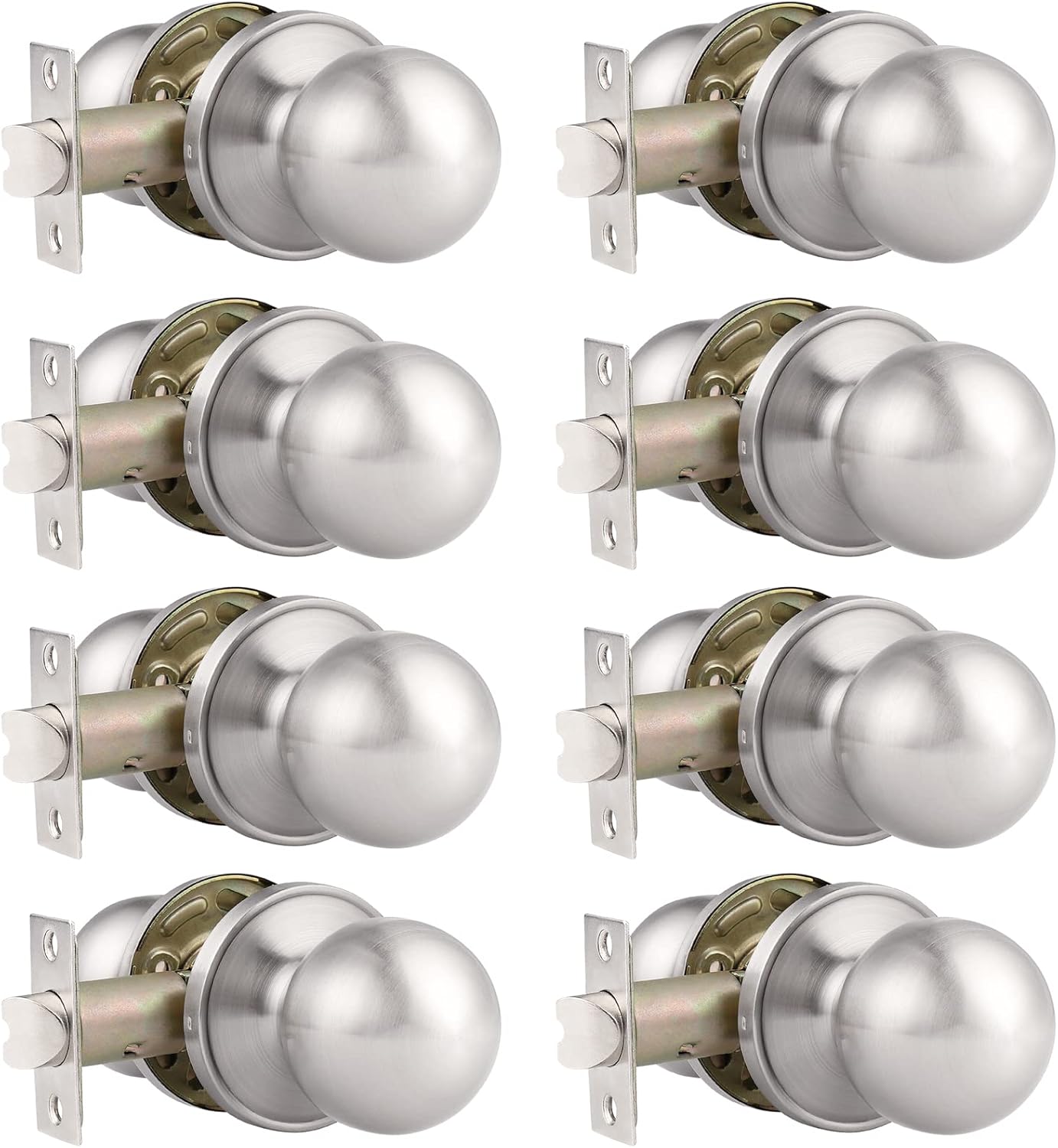 8-Pack Probrico Keyless Round Passage Door Knobs in Satin Nickel Finish for Hall/Closet - No Keys Needed