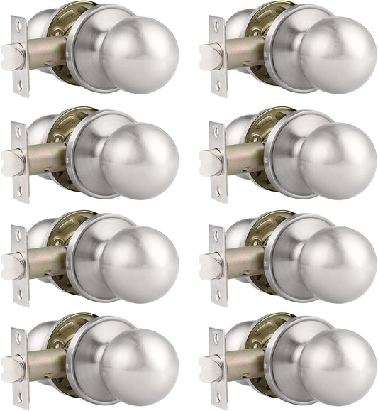8-Pack Probrico Keyless Round Passage Door Knobs in Satin Nickel Finish for Hall/Closet - No Keys Needed