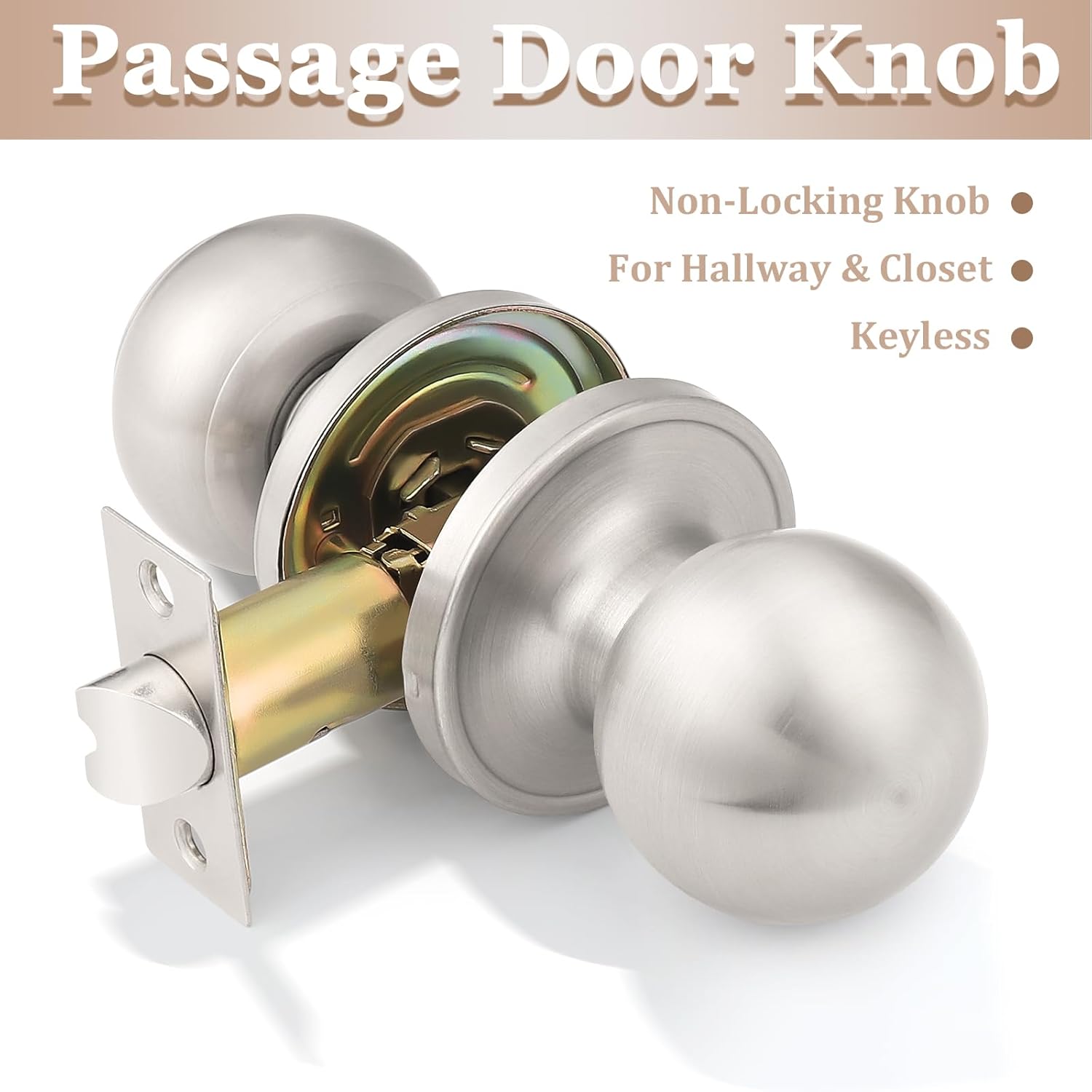 8-Pack Probrico Keyless Round Passage Door Knobs in Satin Nickel Finish for Hall/Closet - No Keys Needed