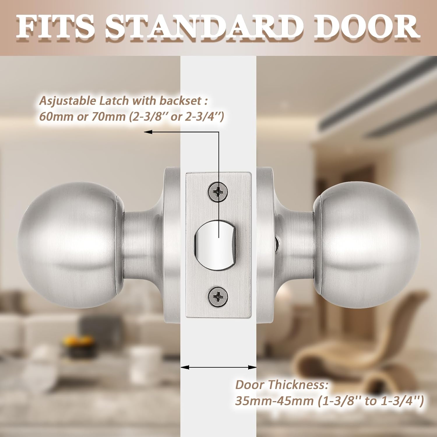 8-Pack Probrico Keyless Round Passage Door Knobs in Satin Nickel Finish for Hall/Closet - No Keys Needed
