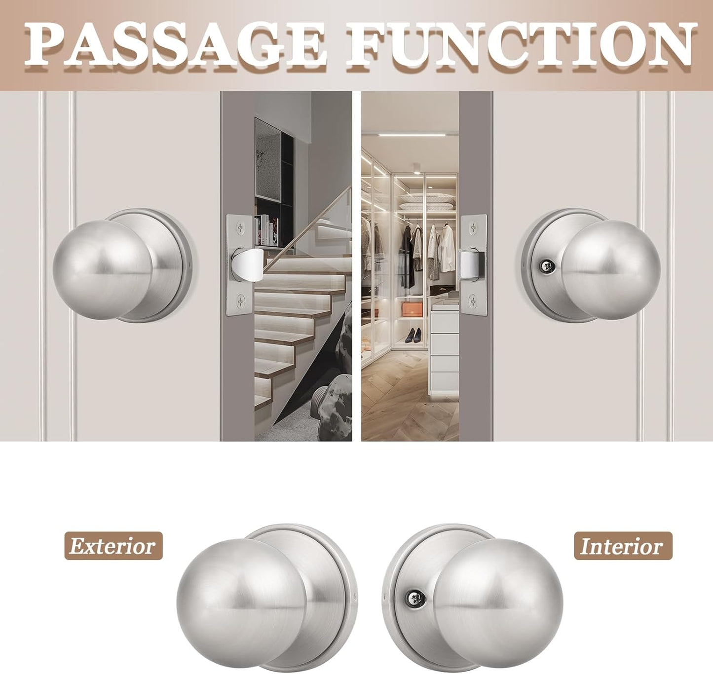 8-Pack Probrico Keyless Round Passage Door Knobs in Satin Nickel Finish for Hall/Closet - No Keys Needed