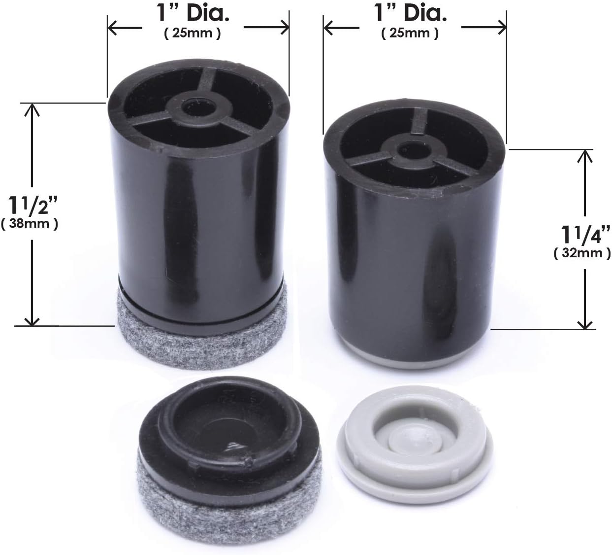 8 Pack Slipstick GorillaRisers CB251-8: Screw on Furniture Risers for Chair or Table - Raise Height 1-1/4" to 1-1/2" - Plastic & Felt Combo