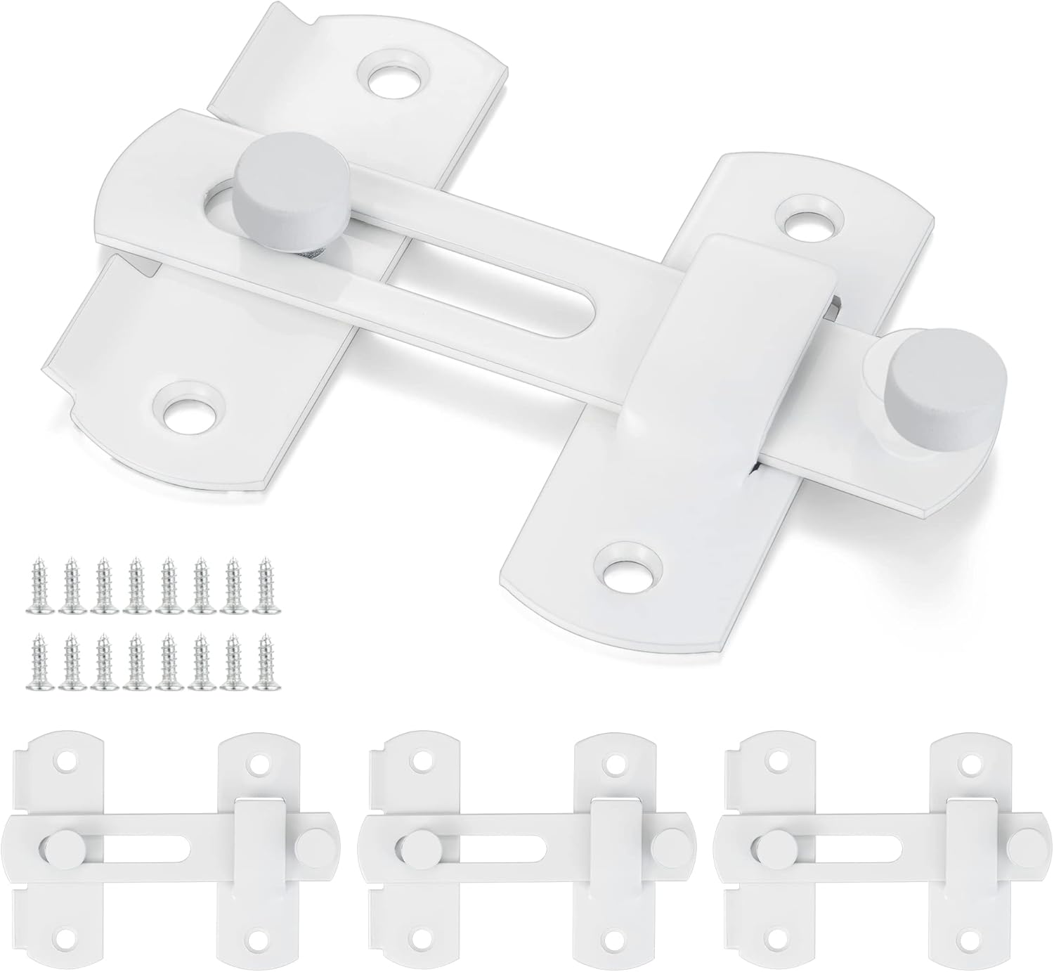 8 Pack White Stainless Steel Barn Door Latches for Bi-fold, Sliding, Wine Cabinet, and Closet Doors - 3.93" x 2.75" Flip Lock with Antique Finish