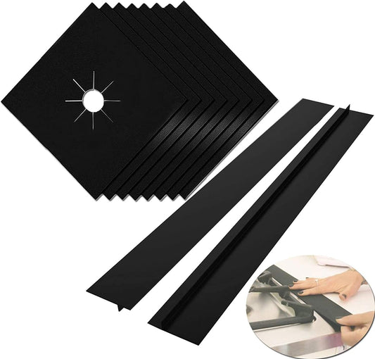 8 Pcs 0.2 mm Stove Covers & 2 Silicone Gap Covers Set - Keep Gas Range Clean, Double Thickness, Reusable