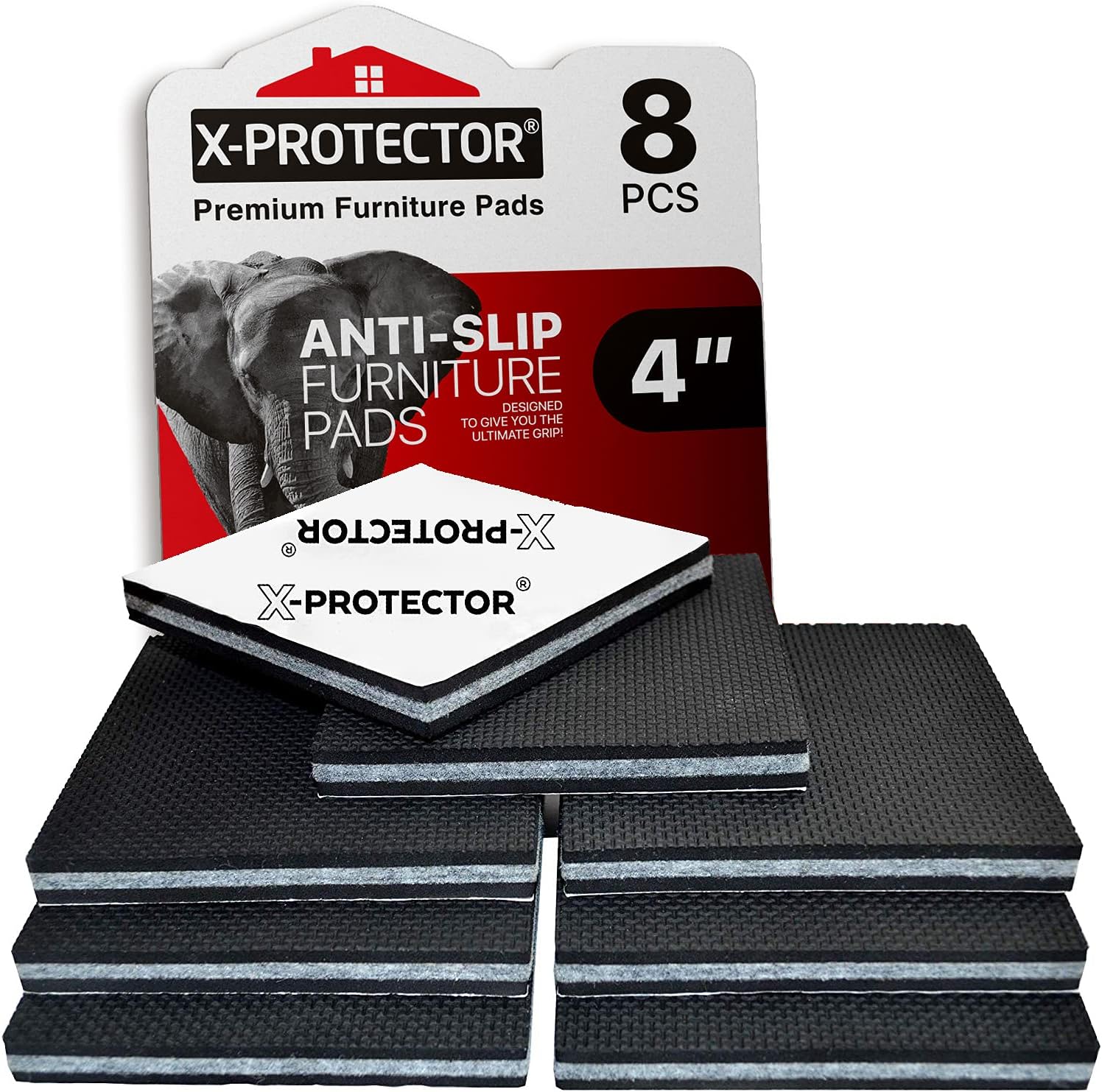 8 PCS X-PROTECTOR Non Slip Furniture Pads - Premium 4" Furniture Grippers with Rubber Feet for Hardwood Floor Protection - Couch Stoppers to Keep Furniture in Place.