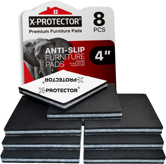 8 PCS X-PROTECTOR Non Slip Furniture Pads - Premium 4" Furniture Grippers with Rubber Feet for Hardwood Floor Protection - Couch Stoppers to Keep Furniture in Place.