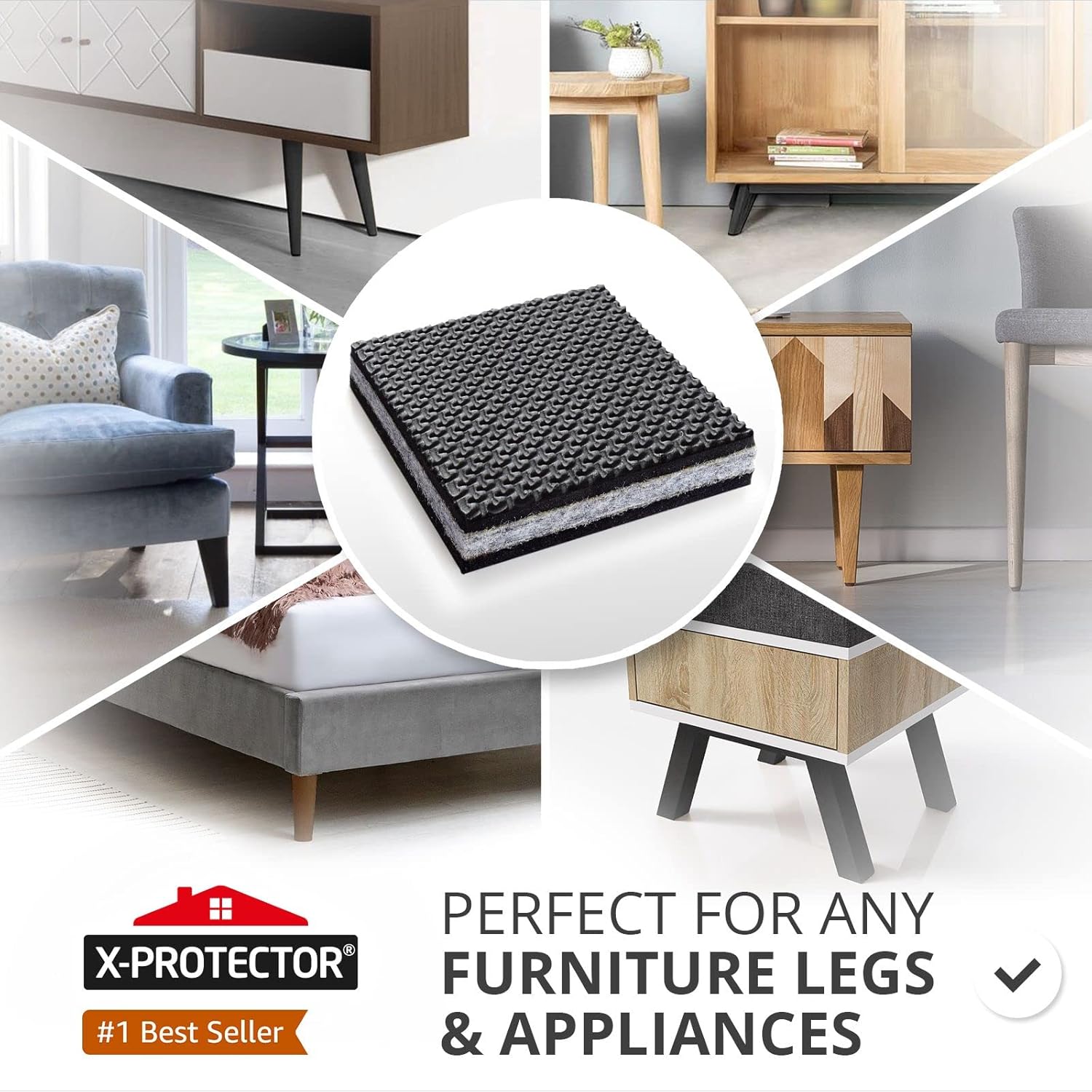 8 PCS X-PROTECTOR Non Slip Furniture Pads - Premium 4" Furniture Grippers with Rubber Feet for Hardwood Floor Protection - Couch Stoppers to Keep Furniture in Place.