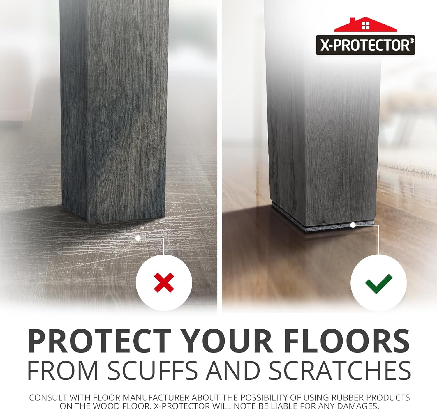 8 PCS X-PROTECTOR Non Slip Furniture Pads - Premium 4" Furniture Grippers with Rubber Feet for Hardwood Floor Protection - Couch Stoppers to Keep Furniture in Place.