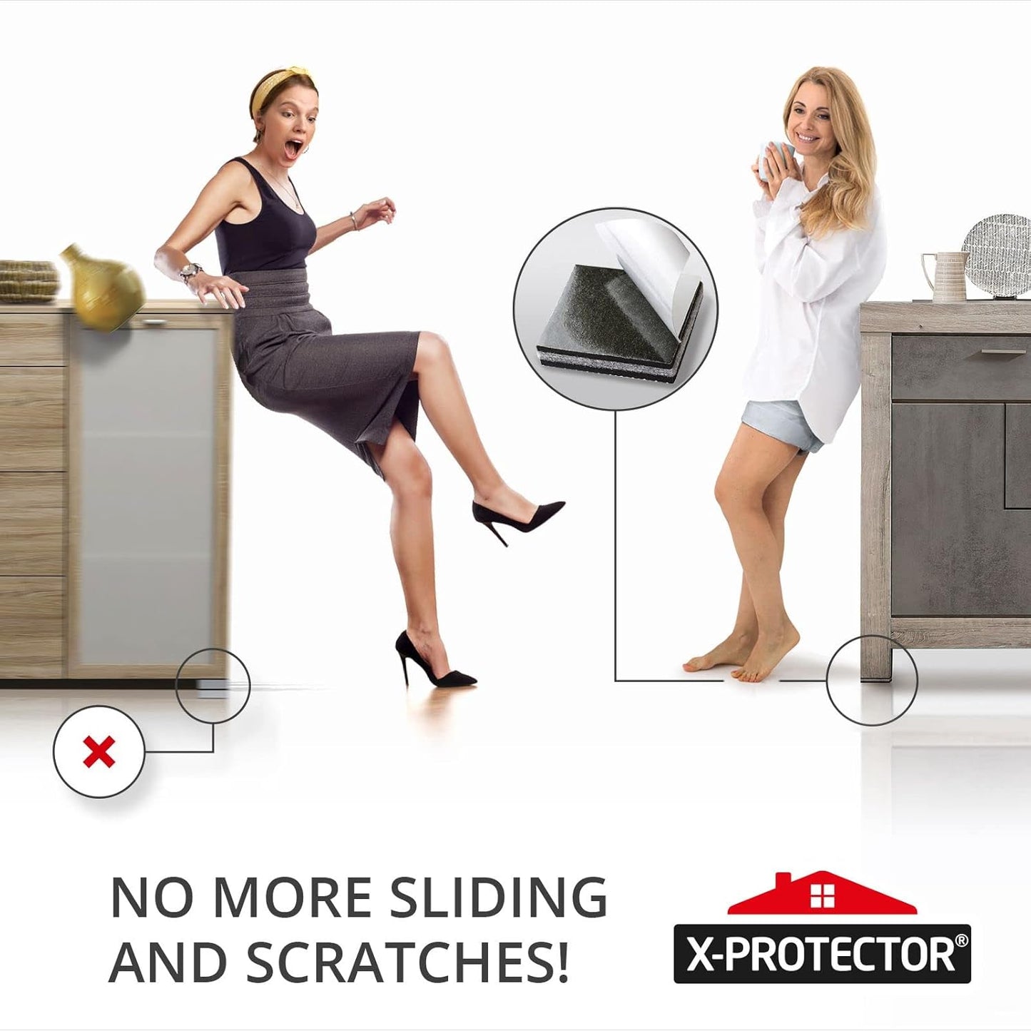 8 PCS X-PROTECTOR Non Slip Furniture Pads - Premium 4" Furniture Grippers with Rubber Feet for Hardwood Floor Protection - Couch Stoppers to Keep Furniture in Place.