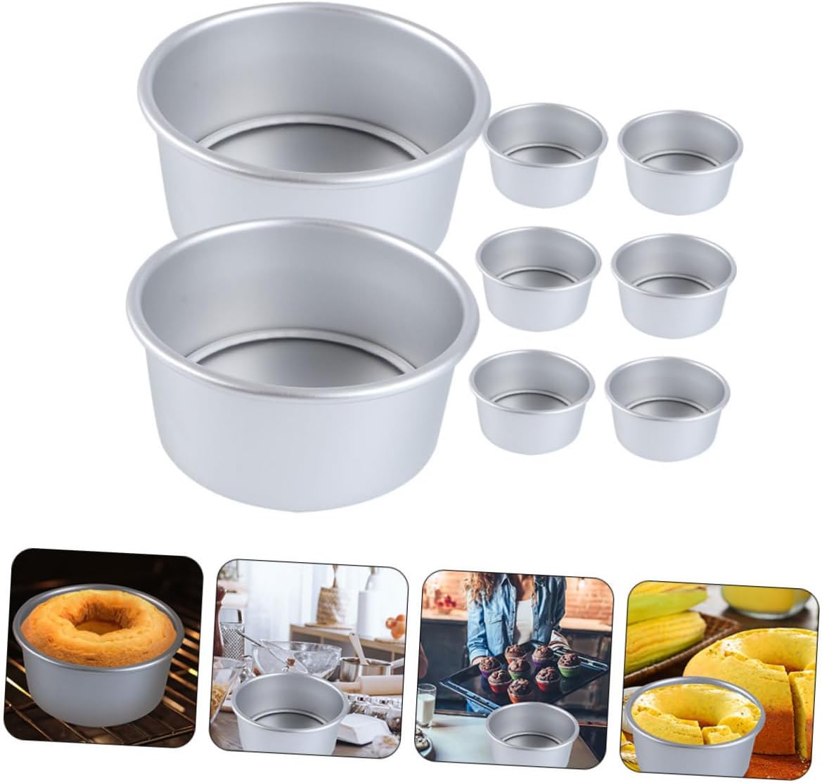 8 Piece Aluminum Alloy Baking Pan Set for Muffins, Cakes, Pies, and Pizza - Round Cake Tins, Bread Tins, and Pastry Moulds for Oven Use