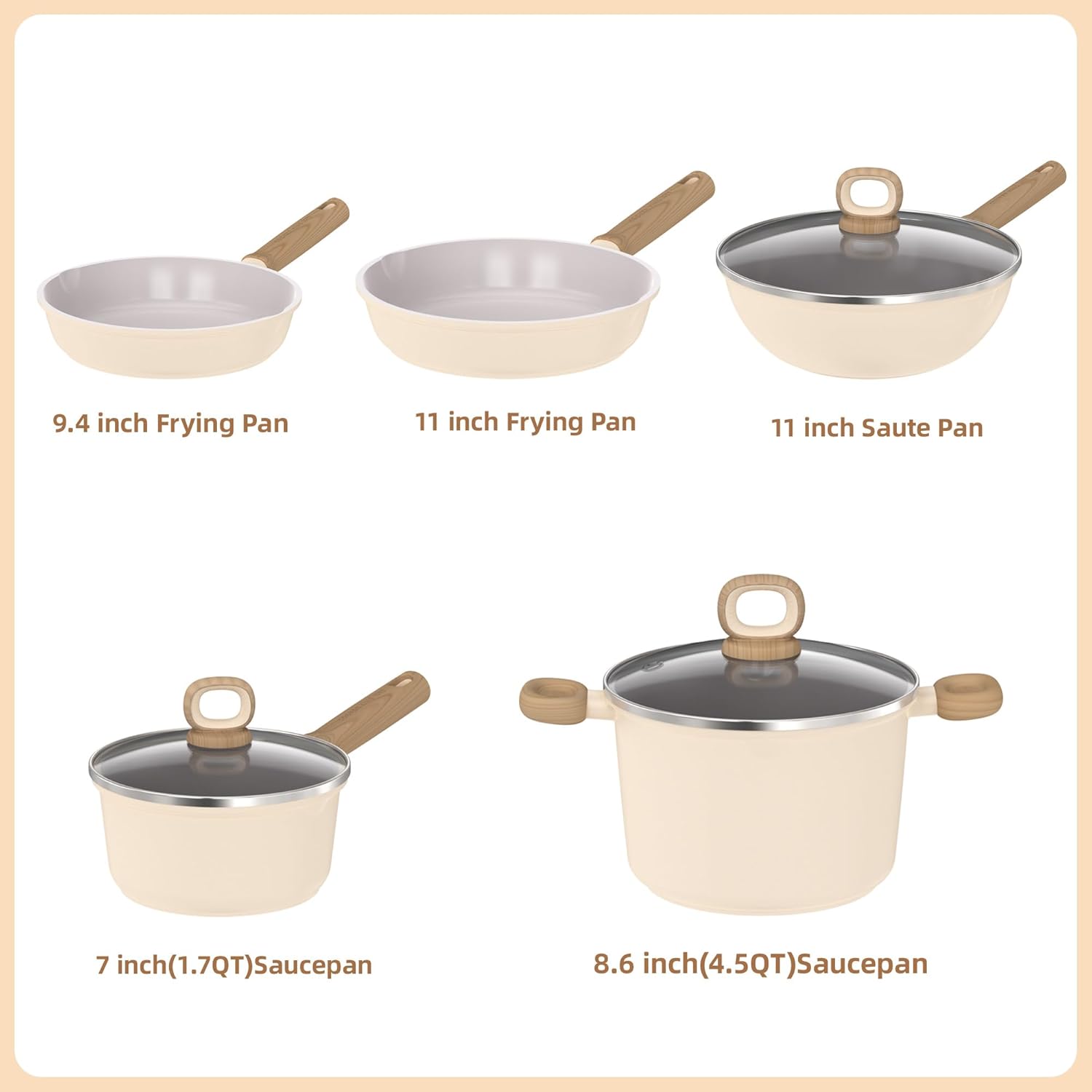 8-Piece Cooker King Ceramic Cookware Set for All Stoves - Non-stick, Non-toxic, Induction Compatible, PFAS PTFE PFOA PFOS Free