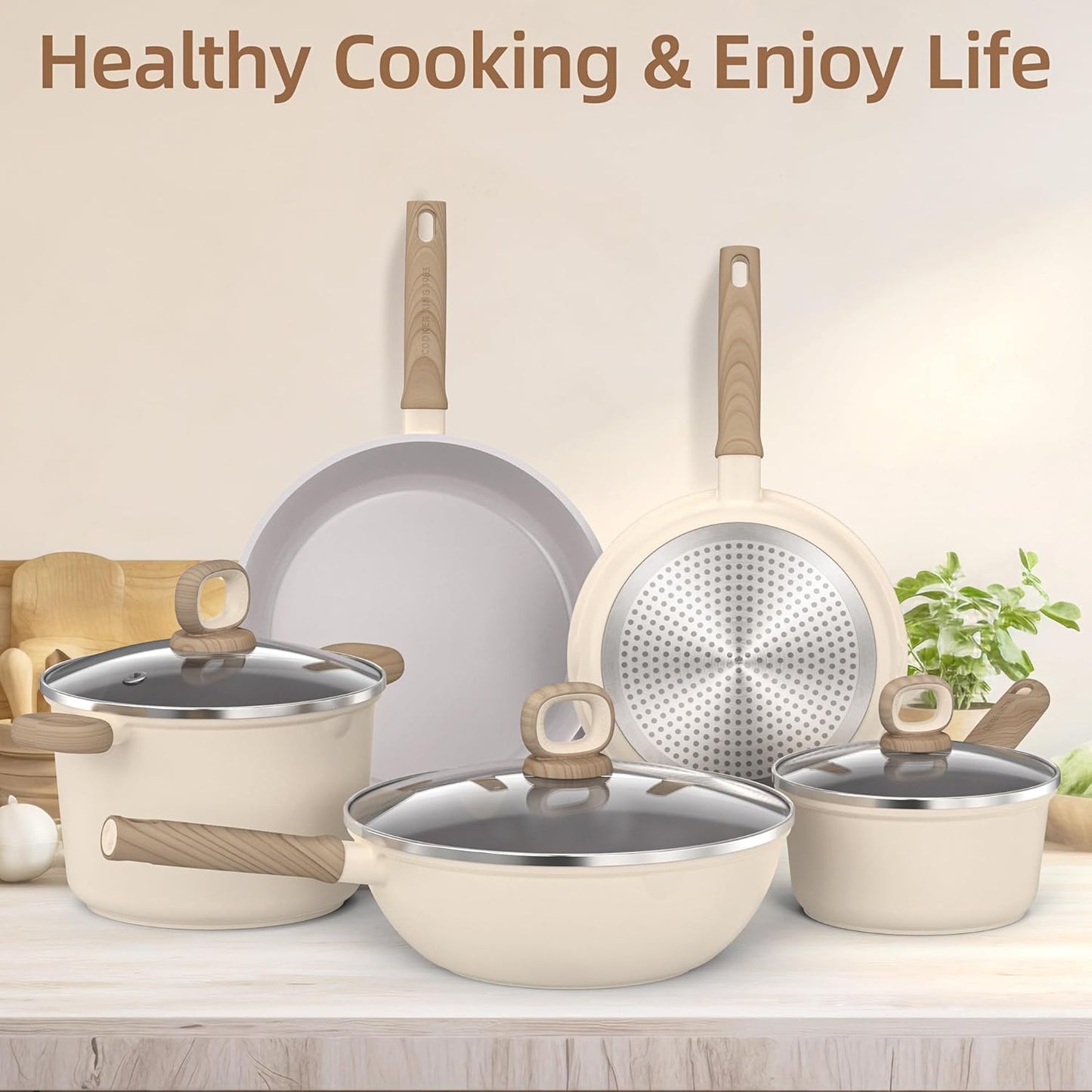 8-Piece Cooker King Ceramic Cookware Set for All Stoves - Non-stick, Non-toxic, Induction Compatible, PFAS PTFE PFOA PFOS Free