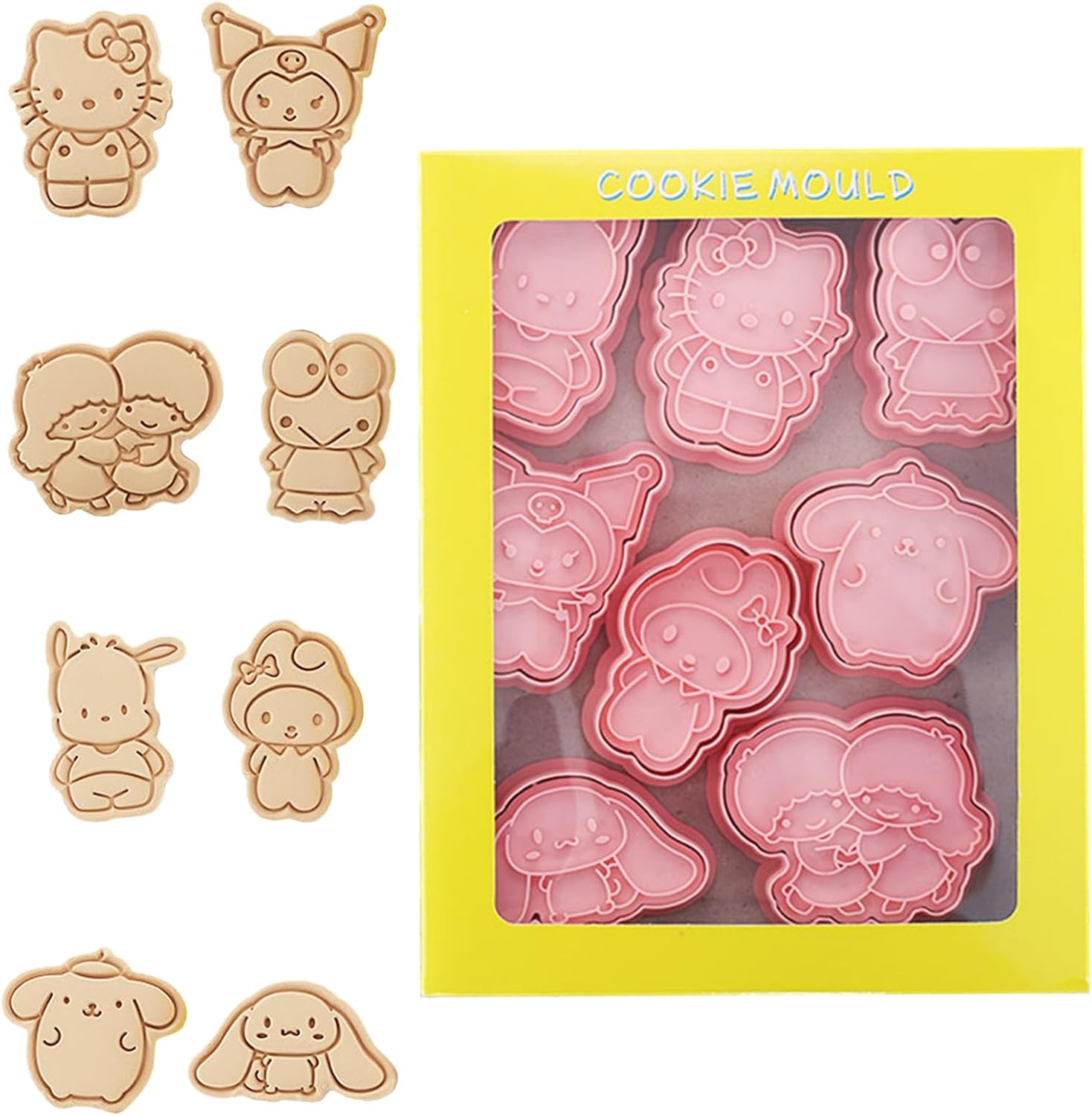 8-Piece Cute Kitty Cartoon Cookie Cutters & Stamps Set for Kids Birthday Party Decorations - Melody Cat Kawaii Design.