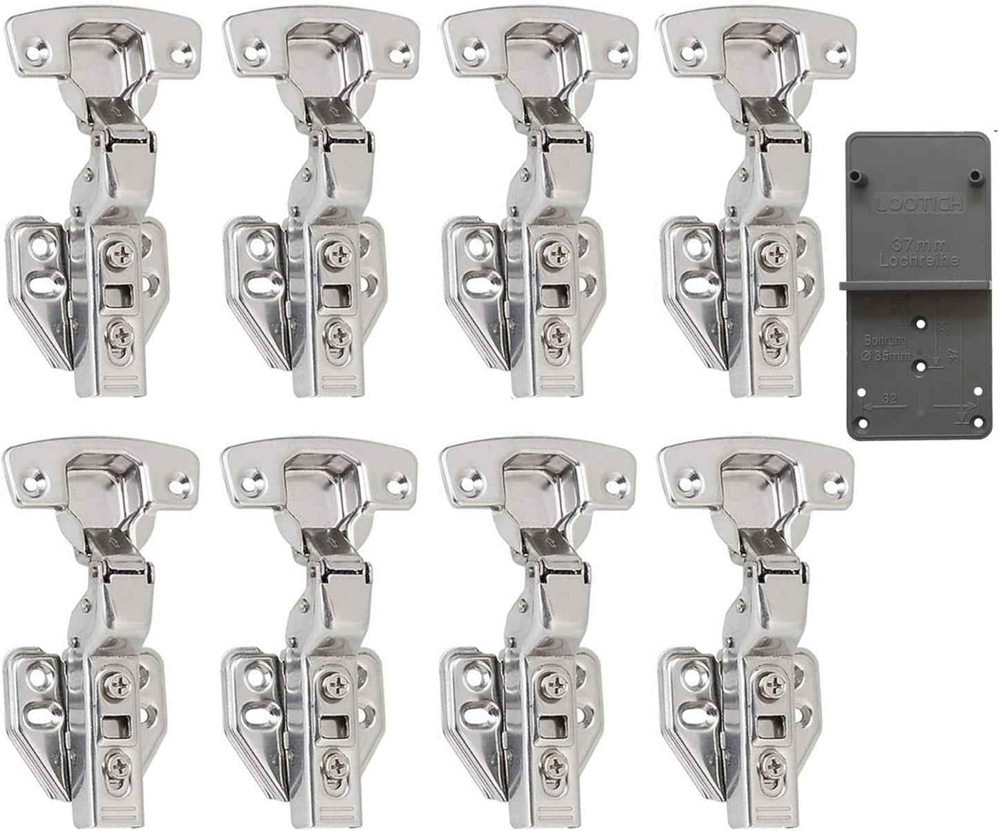 8-Piece LOOTICH 110-Degree Soft Close Kitchen Cabinet Hinges with Concealed Mounting and Drilling Jig