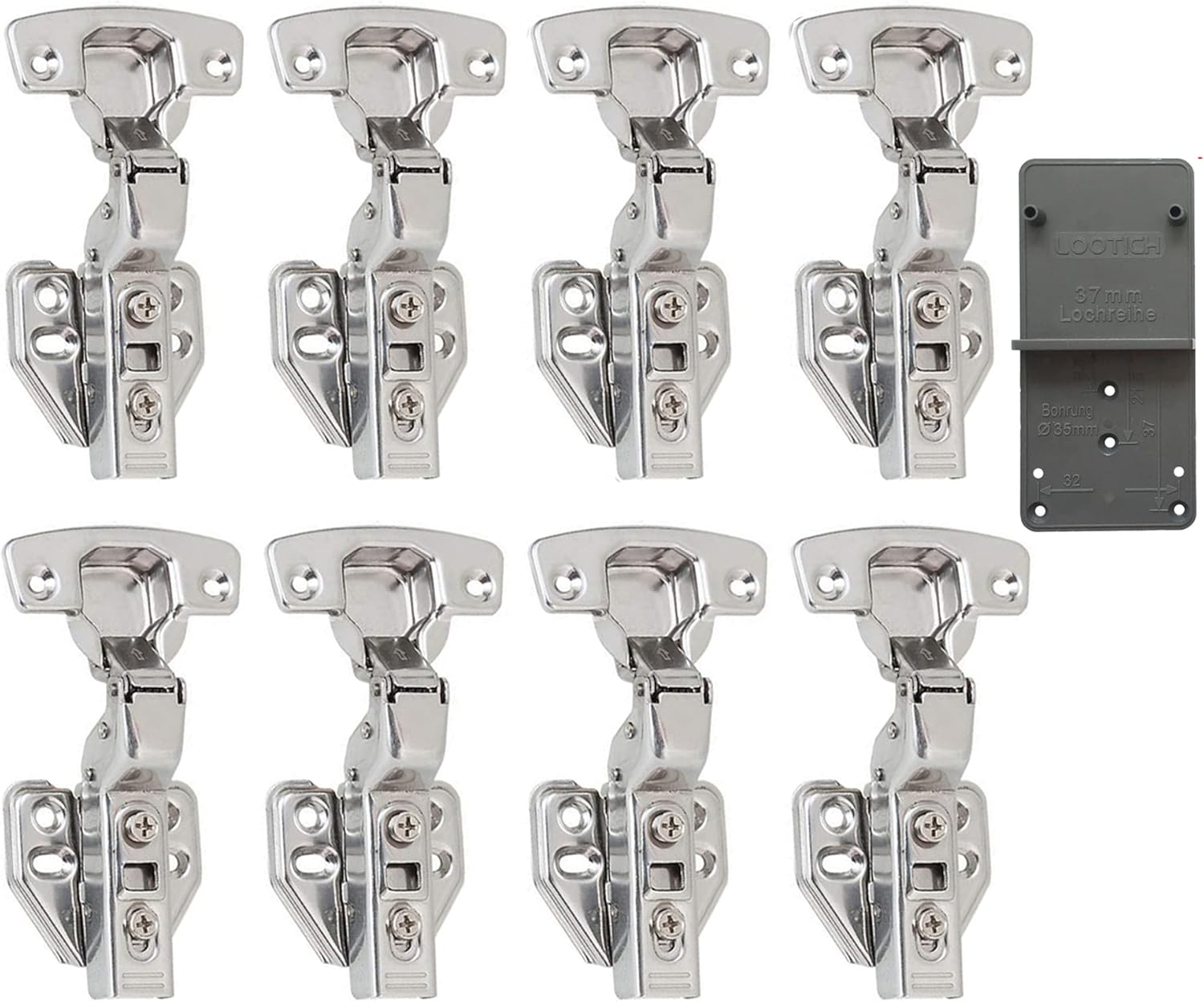 8-Piece LOOTICH 110-Degree Soft Close Kitchen Cabinet Hinges with Concealed Mounting and Drilling Jig