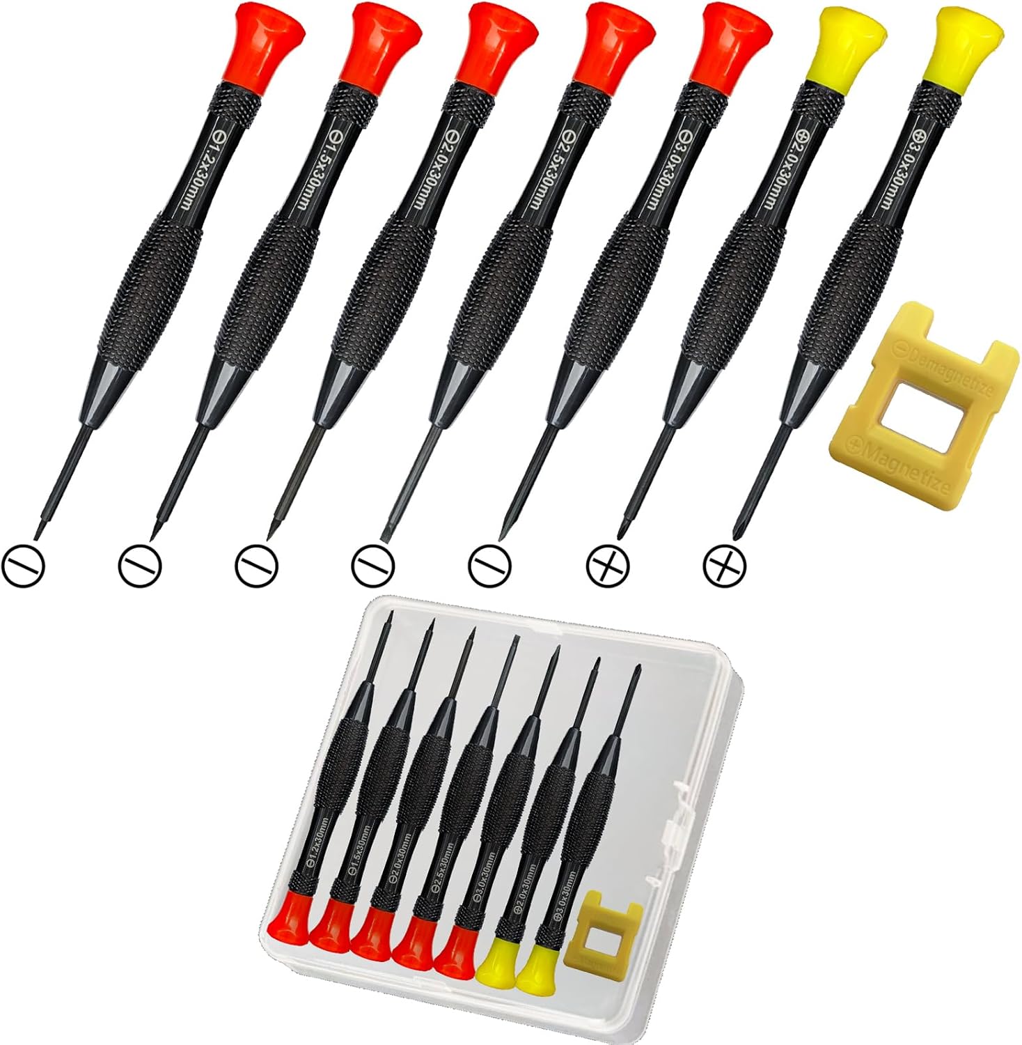 8 Piece Precision Screwdriver Set with Case - Lengnoyp Magnetic Flathead Phillips Small Screwdrivers, Mini Kit with Magnetizer for Eyeglass, Watch, Electronic Repairs