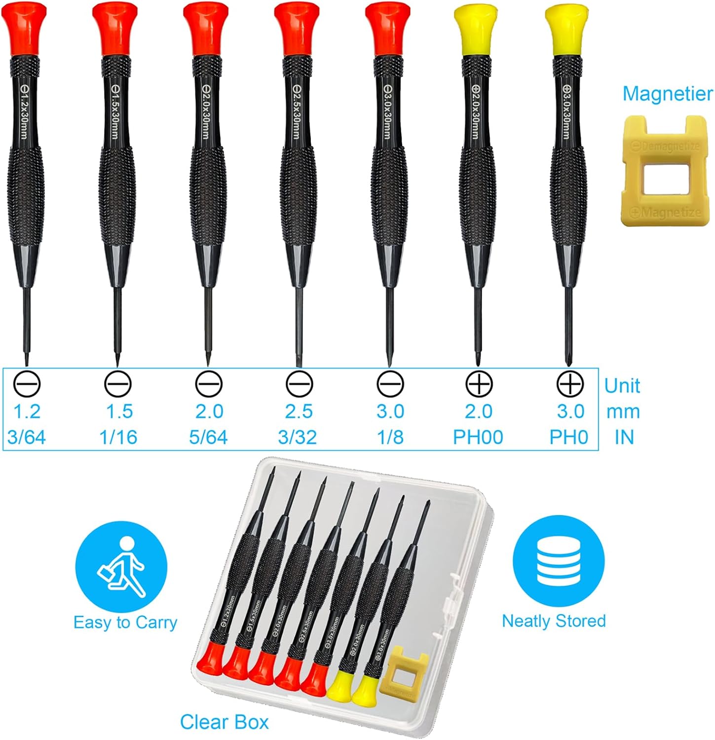 8 Piece Precision Screwdriver Set with Case - Lengnoyp Magnetic Flathead Phillips Small Screwdrivers, Mini Kit with Magnetizer for Eyeglass, Watch, Electronic Repairs
