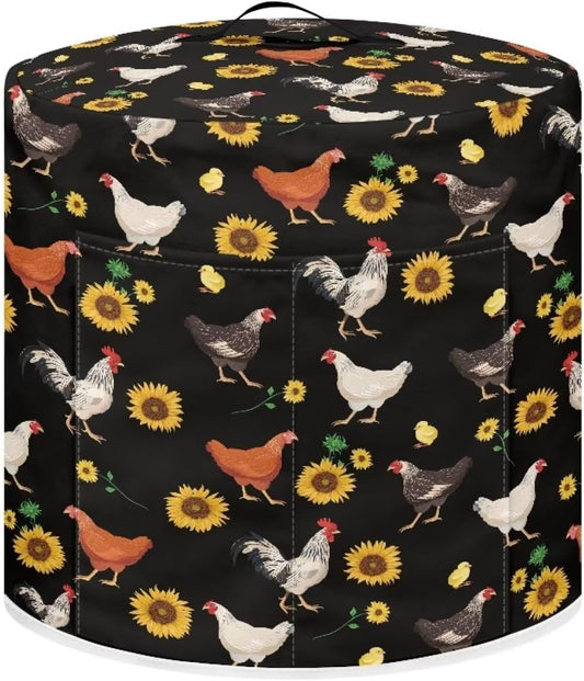 8 Qt Insulated Pressure Cooker Cover with Pocket - Fits Rice Cooker, Air Fryer, and Crock Pot - Chicken Sunflower Black Pattern - NETILGEN