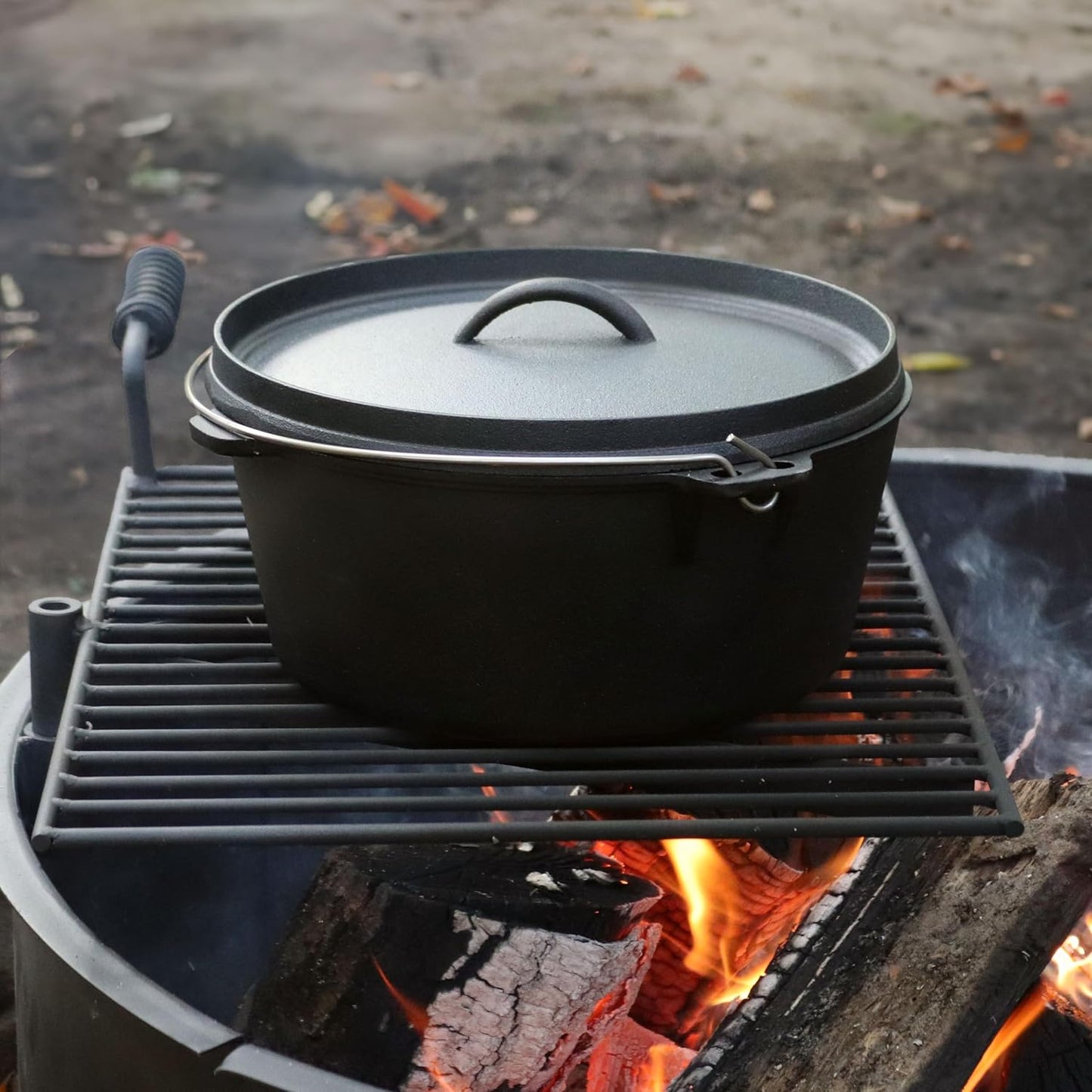8-Quart Pre-Seasoned Cast Iron Dutch Oven Pot with Lid and Handle - Deep Black for Camp Chili, Stew, and Soup