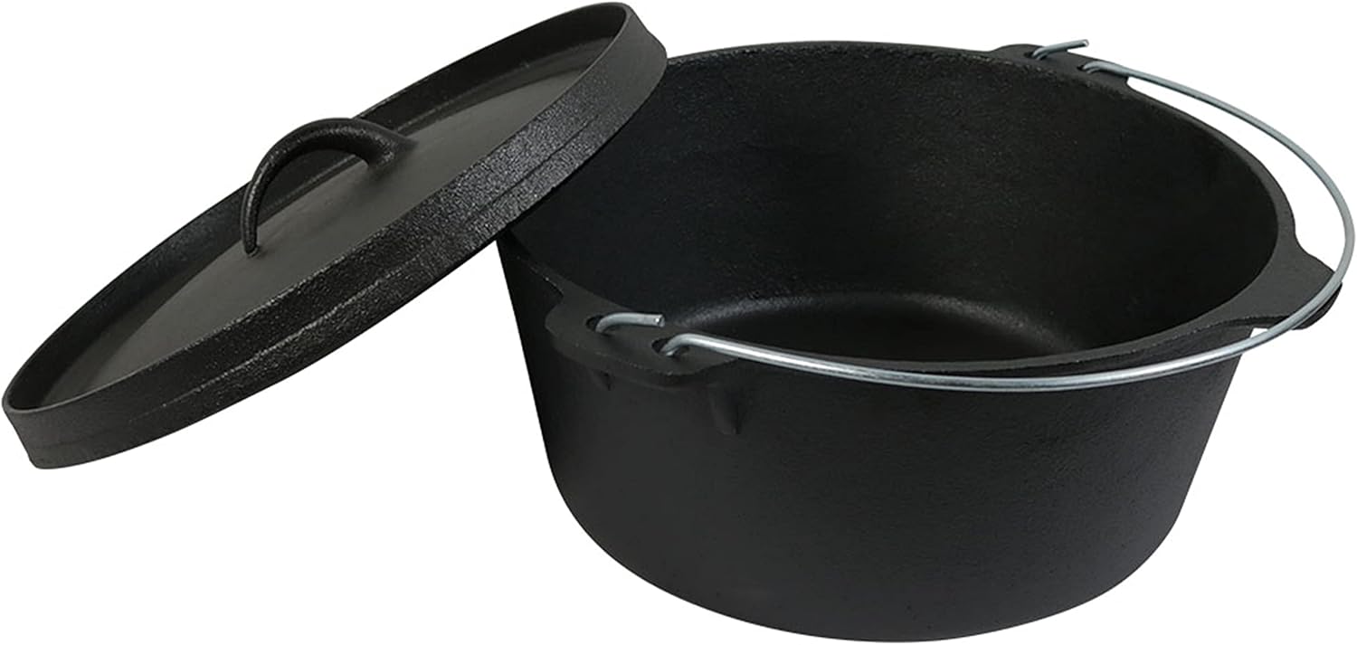 8-Quart Pre-Seasoned Cast Iron Dutch Oven Pot with Lid and Handle - Deep Black for Camp Chili, Stew, and Soup