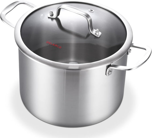 8 Quart Tri-Ply Stainless Steel Stock Pot with Lid - All Stove Compatible up to 600℉ - Large Induction Soup Pot for Cooking