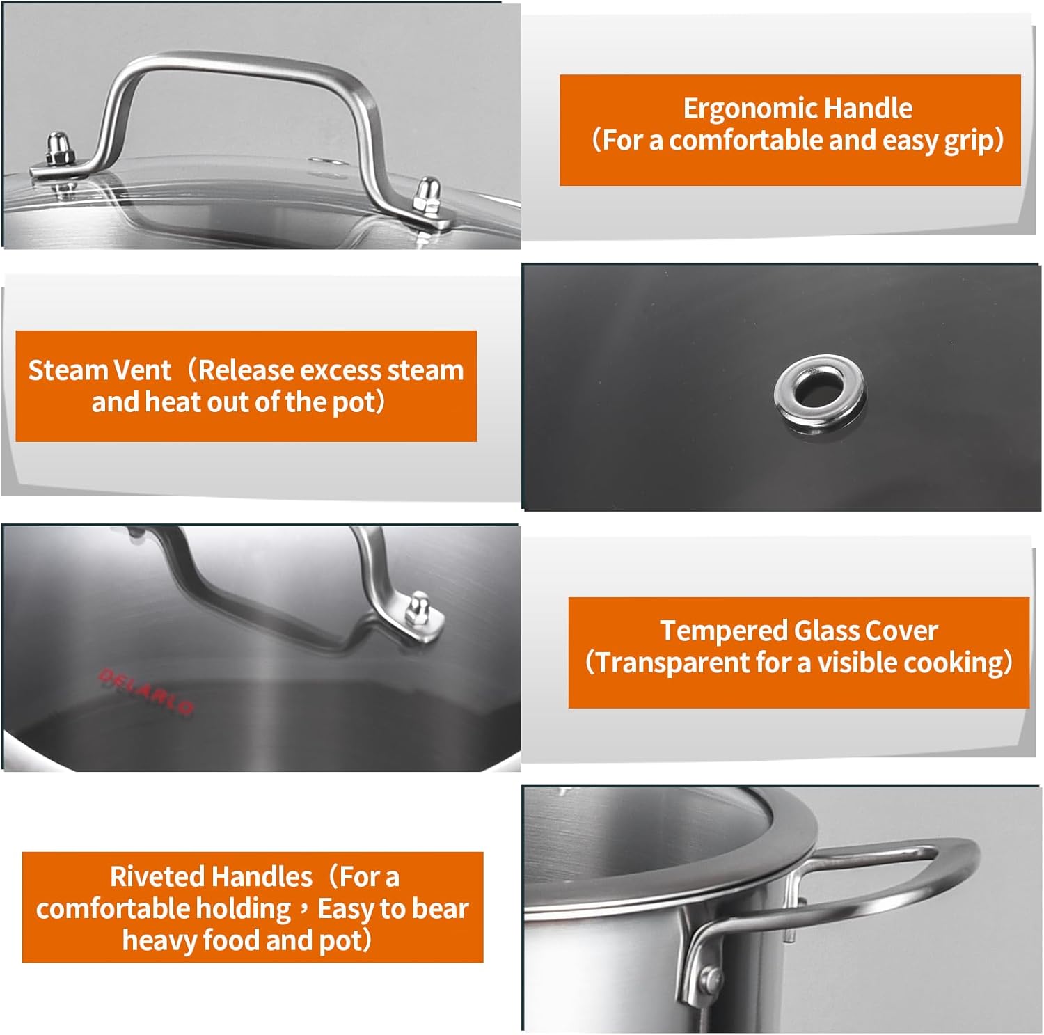 8 Quart Tri-Ply Stainless Steel Stock Pot with Lid - All Stove Compatible up to 600℉ - Large Induction Soup Pot for Cooking