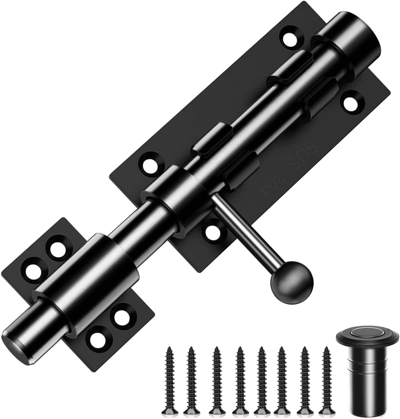 8" Stainless Steel Slide Bolt Gate Latch with Dust Canister for Wooden Fence/Garage/Door