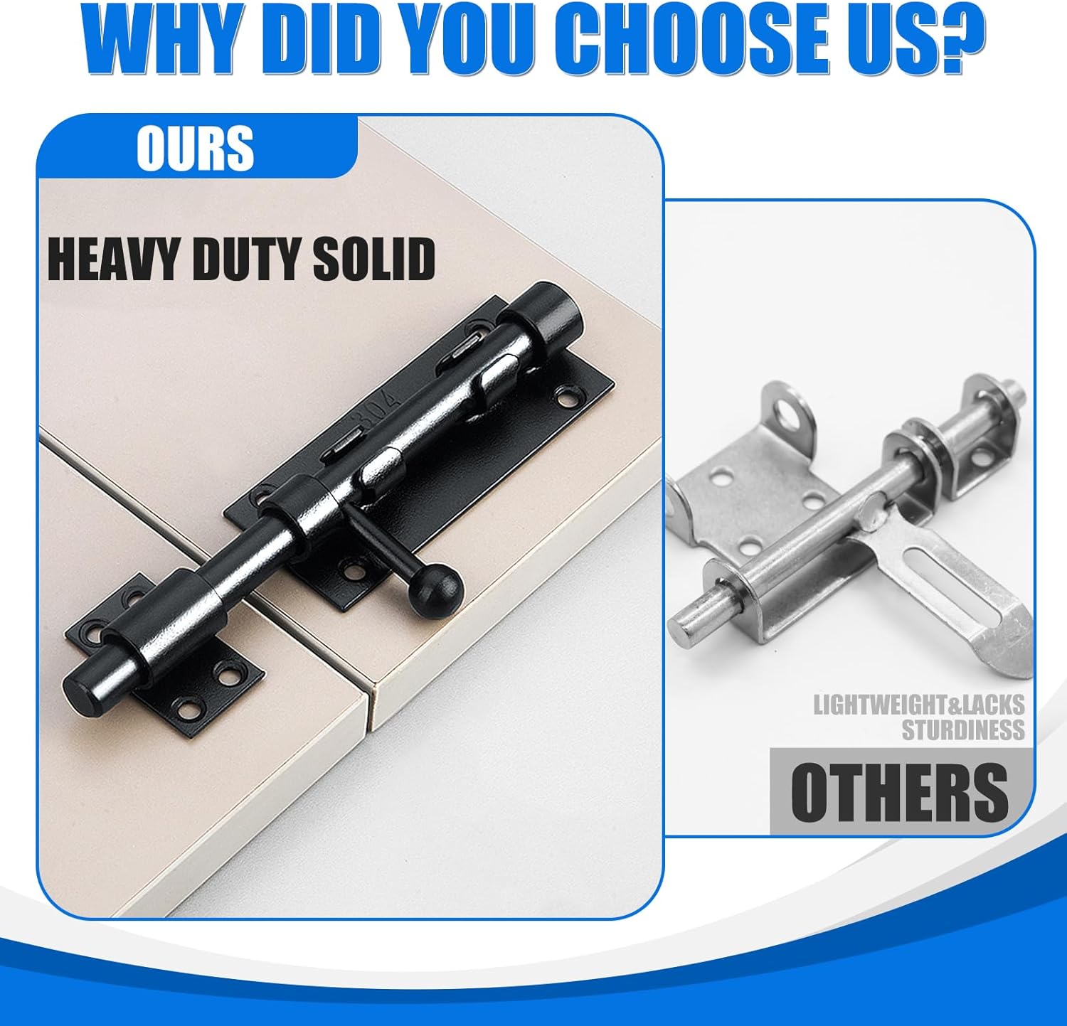 8" Stainless Steel Slide Bolt Gate Latch with Dust Canister for Wooden Fence/Garage/Door